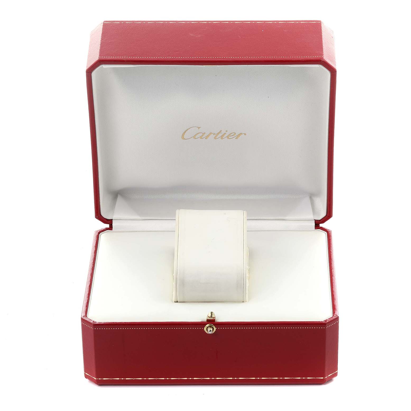 The image shows a Cartier Tank Americaine W2609856 Men's Rose Gold Silver Dial W2609856 Men's Rose Gold Silver Dial watch box, open to reveal the plush interior but not the watch itself.