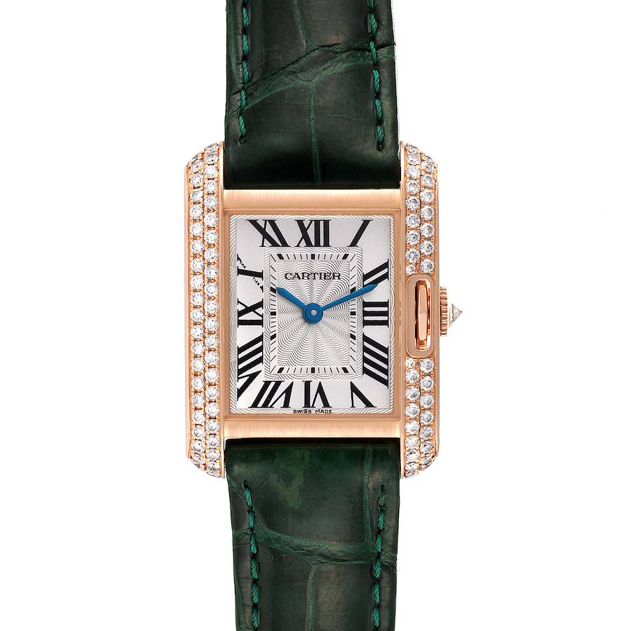 Cartier Tank Anglaise Rose Gold Diamond Green Strap Ladies Watch WT100013 SwissWatchExpo