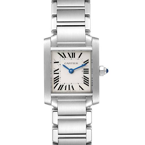 Photo of Cartier Tank Francaise Silver Dial Blue Hands Ladies Watch W51008Q3 Box Card