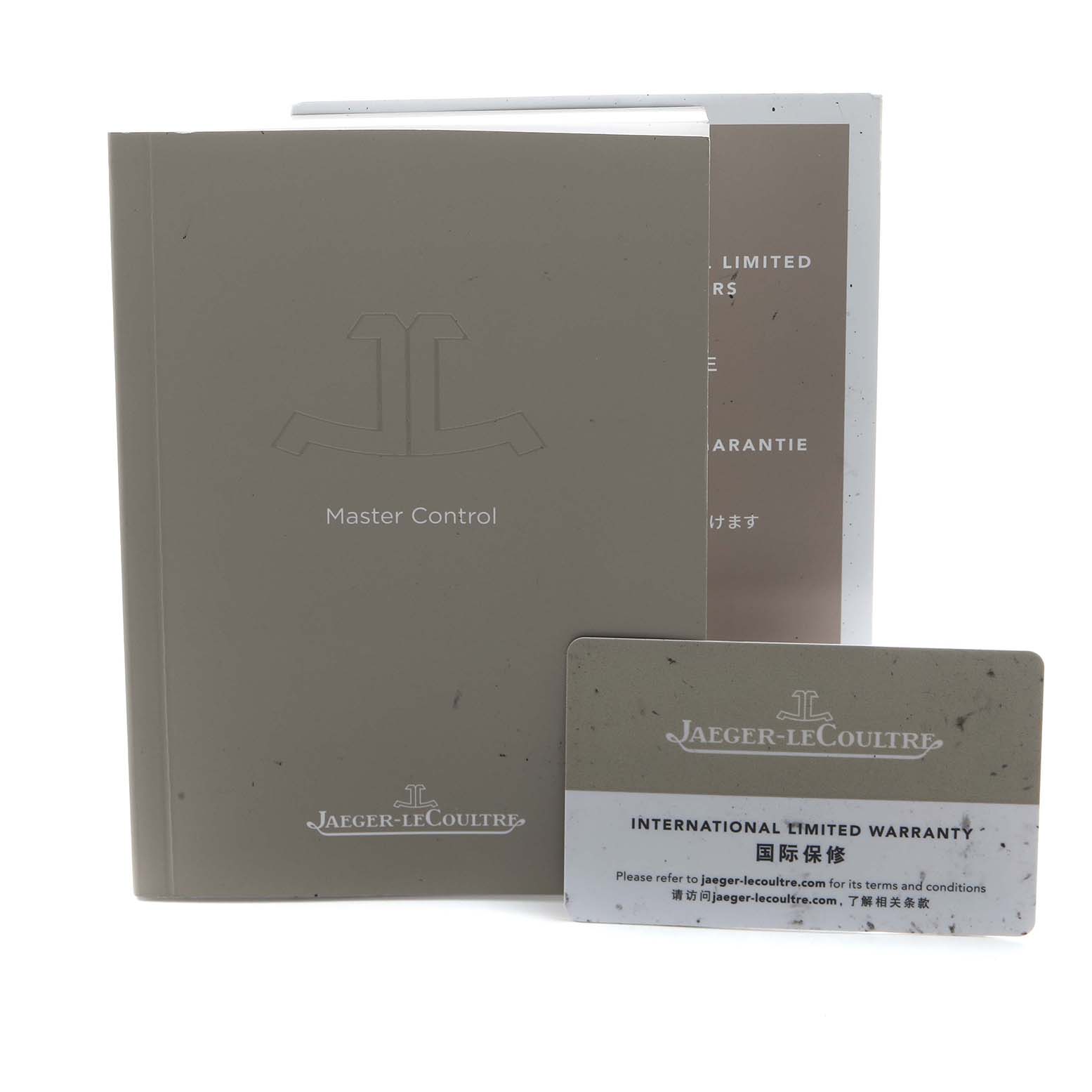 The image shows the manual and warranty card for the Jaeger-LeCoultre Master model, viewed from the front.
