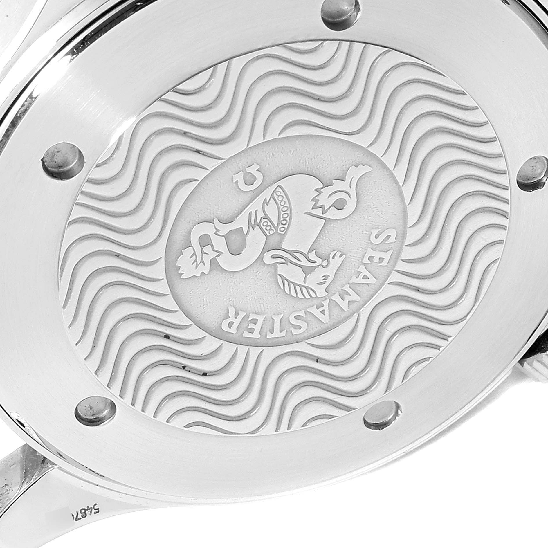 The image shows the engraved case back of an Omega Seamaster 2541.80.00 Men
s Stainless Steel Blue Dial 2541.80.00 Men
s Stainless Steel Blue Dial watch, captured from a straight-on angle.