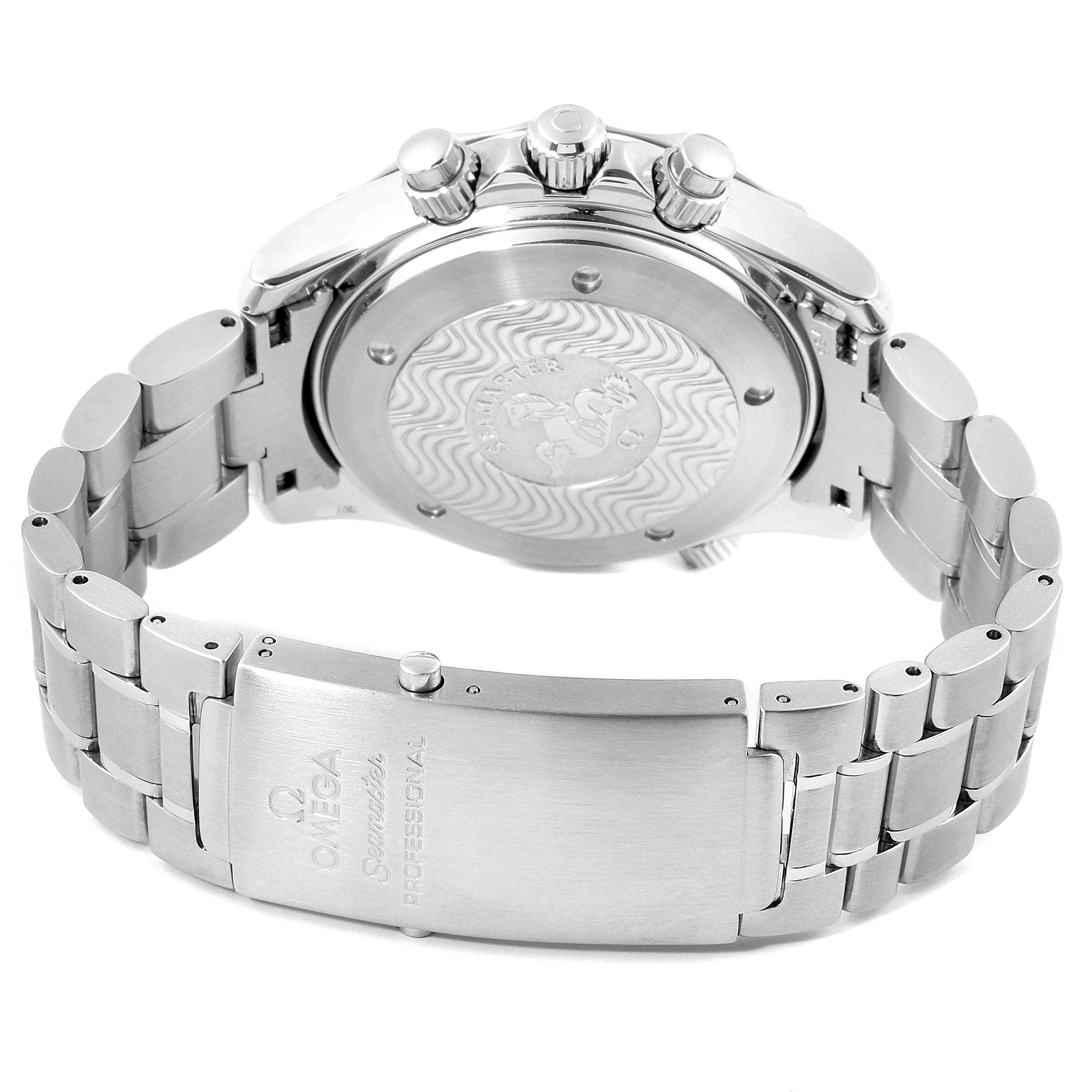 The image shows the back, crown, and clasp of the Omega Seamaster 2594.52.00 Men
s Stainless Steel Black Dial 2594.52.00 Men
s Stainless Steel Black Dial watch.