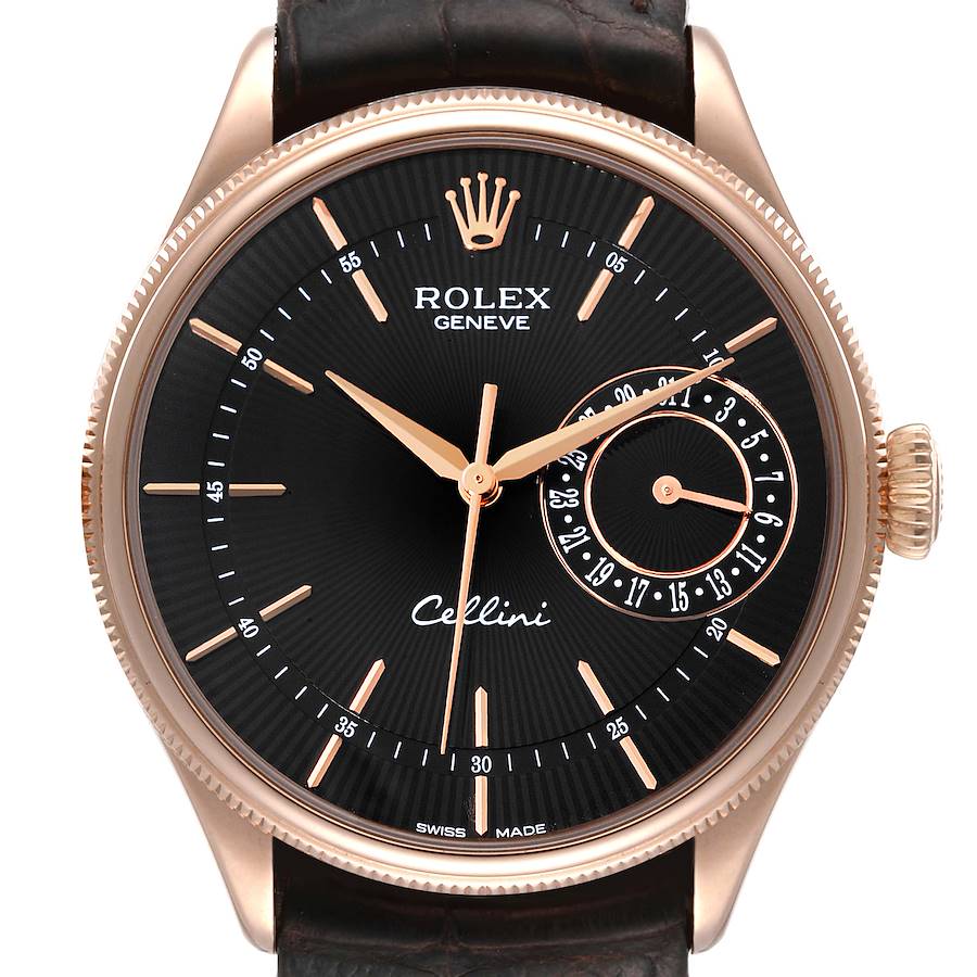 Rolex Cellini Date Rose Gold Black Dial Automatic Watch 50515 Card SwissWatchExpo