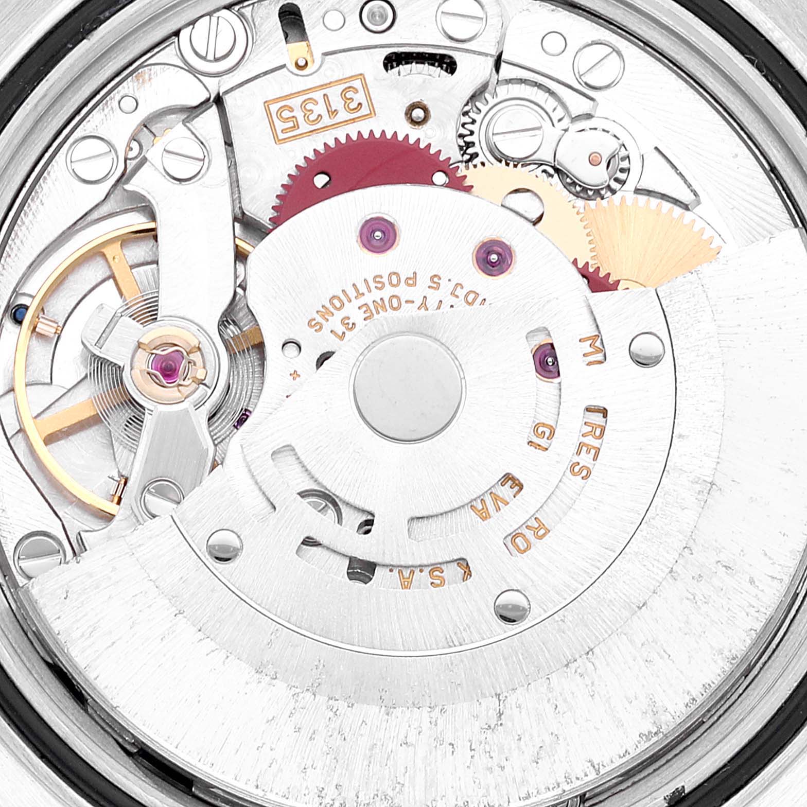 This image shows the intricate internal mechanical parts of a Rolex Datejust 16234 Men's Stainless Steel Black Dial 16234 Men's Stainless Steel Black Dial watch from an inner perspective.