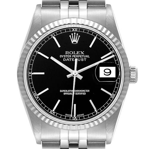 Photo of Rolex Datejust 36 Steel White Gold Black Dial Mens Watch 16234