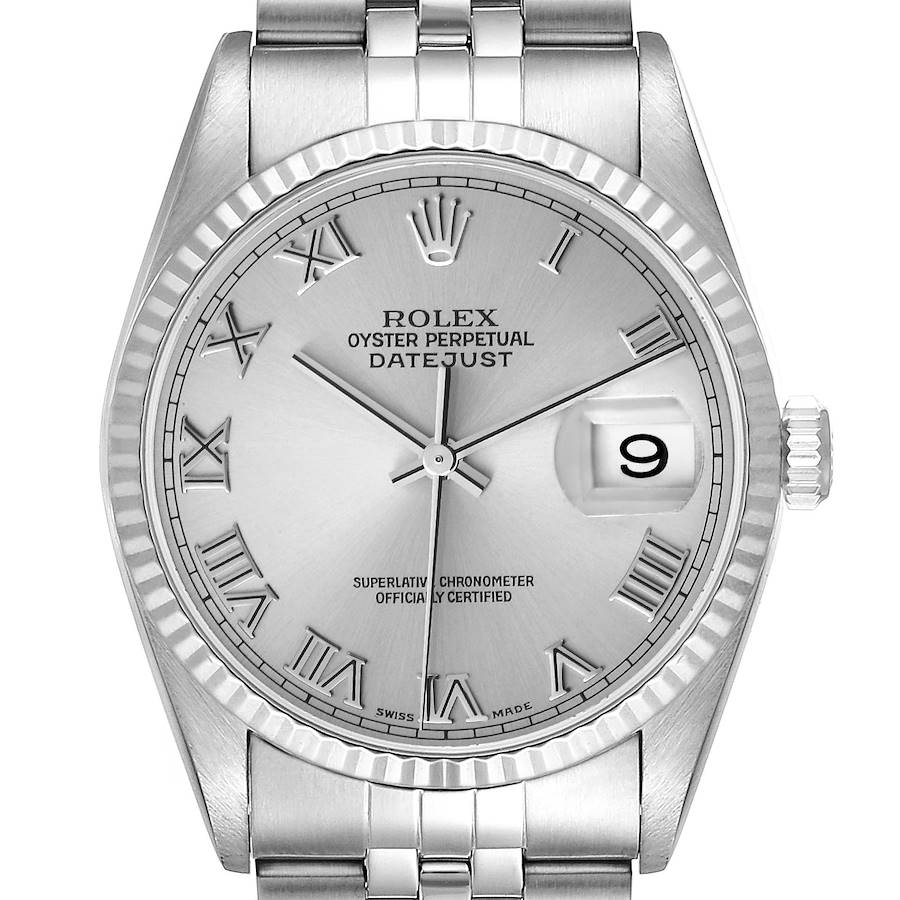 Rolex Datejust 36 Steel White Gold Silver Roman Dial Mens Watch 16234 SwissWatchExpo
