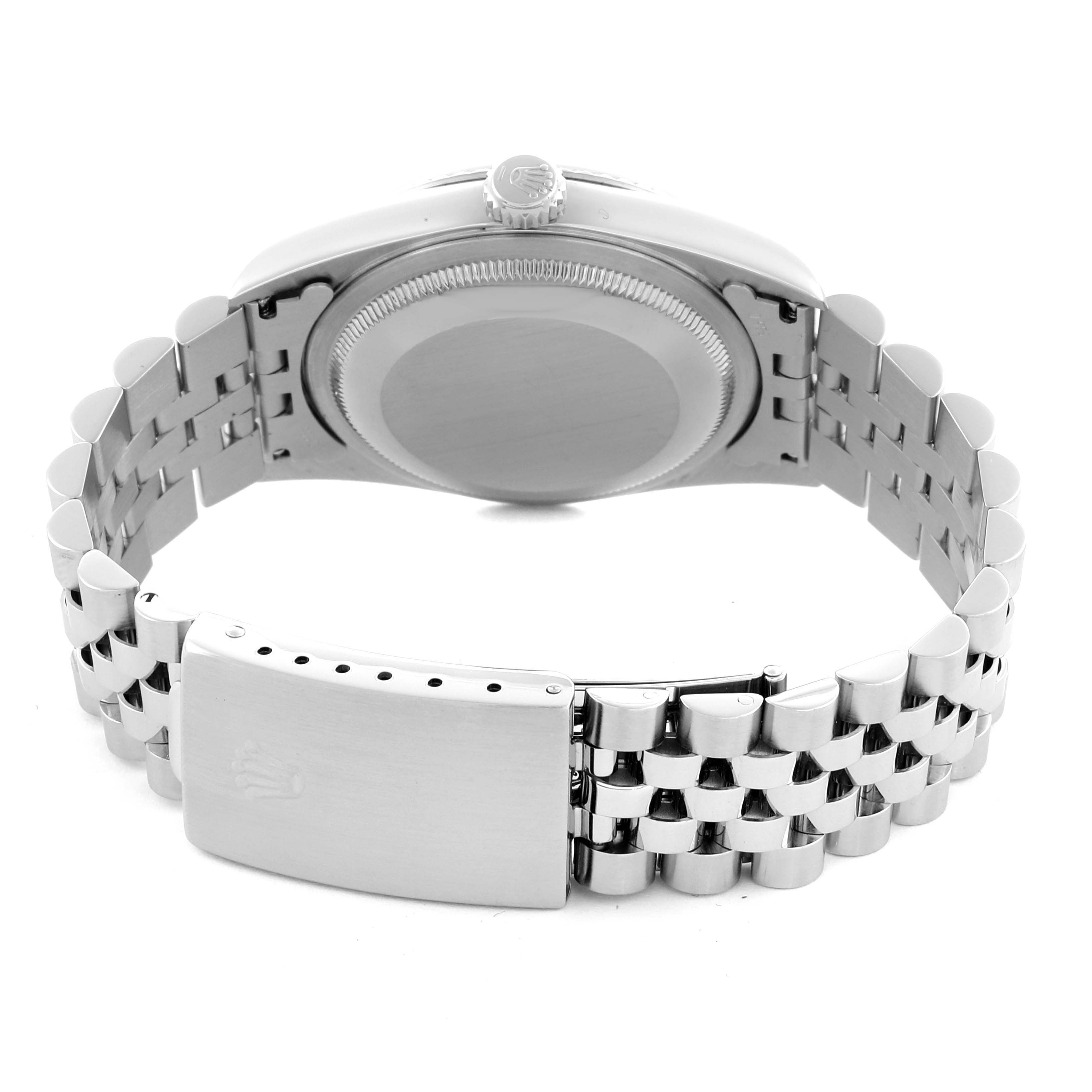 The image shows the back of a Rolex Datejust 16234 Men
s Stainless Steel Black Dial 16234 Men
s Stainless Steel Black Dial watch, highlighting the case back, bracelet, and clasp.