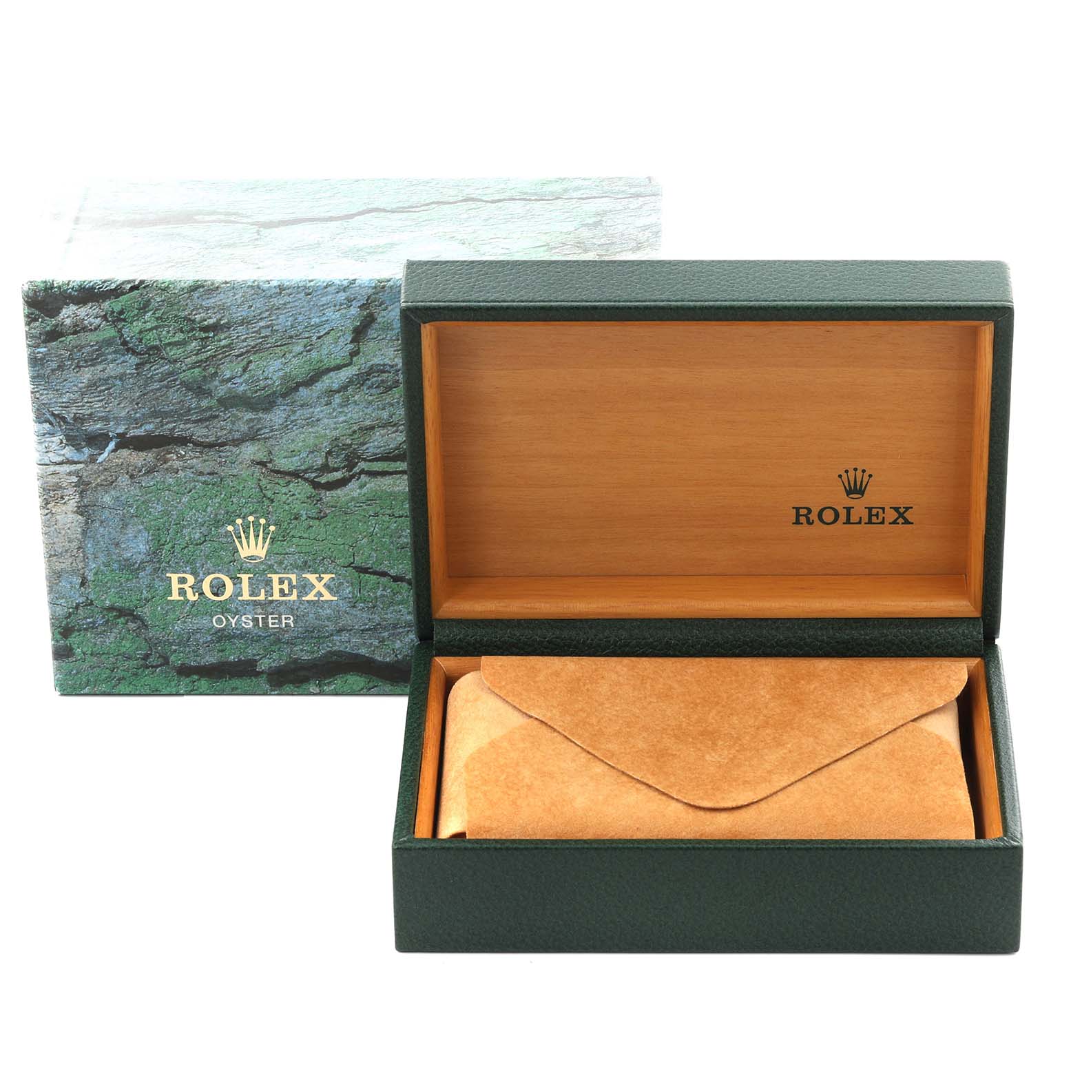 The image shows a Rolex Datejust 16234 Men
s Stainless Steel Black Dial 16234 Men
s Stainless Steel Black Dial model box and pouch from a front angle, without the watch visible.