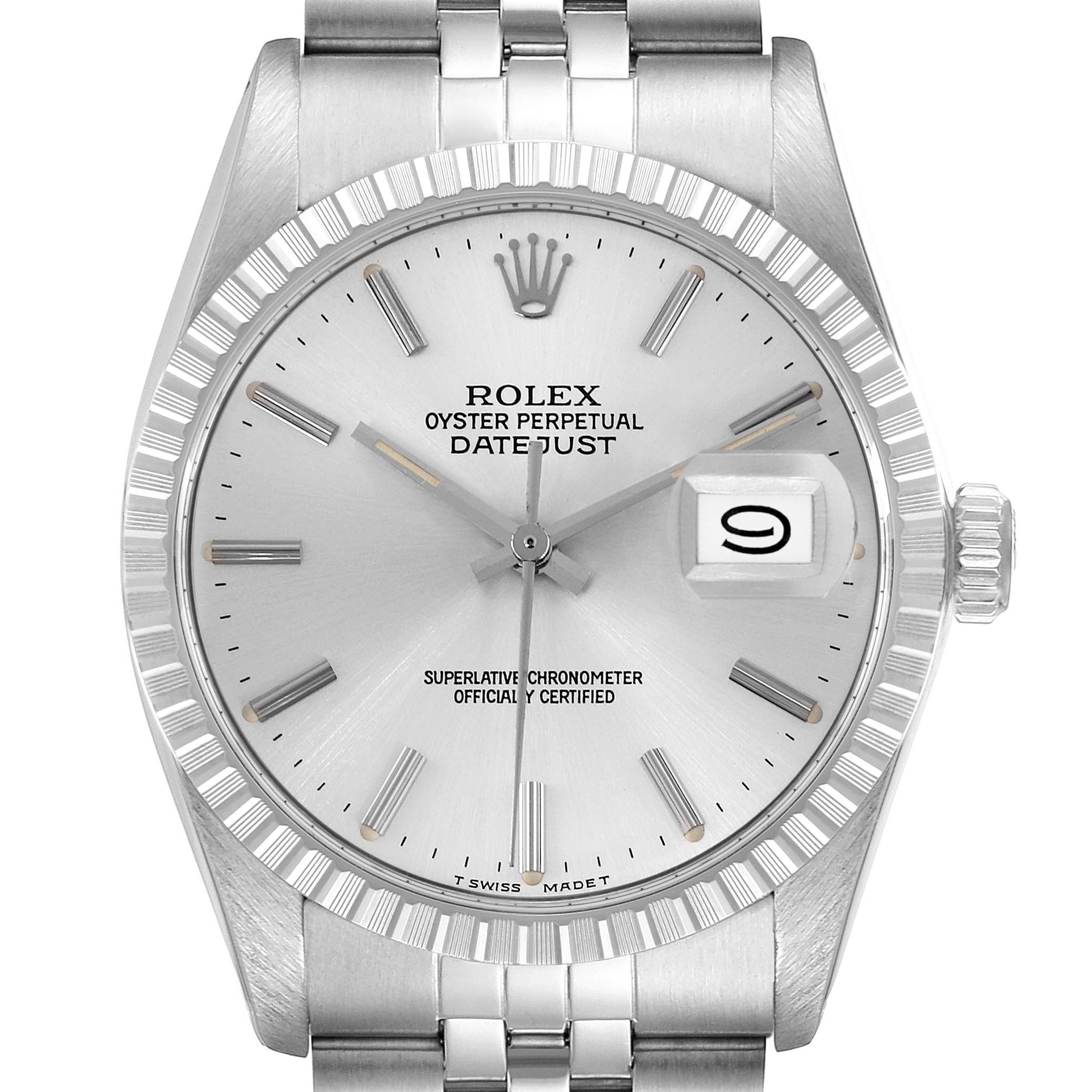 The Rolex Vintage Collection 16030 Men's Stainless Steel Silver Dial 16030 Men's Stainless Steel Silver Dial model is shown from a front angle, displaying the dial, bezel, crown, and part of the bracelet.