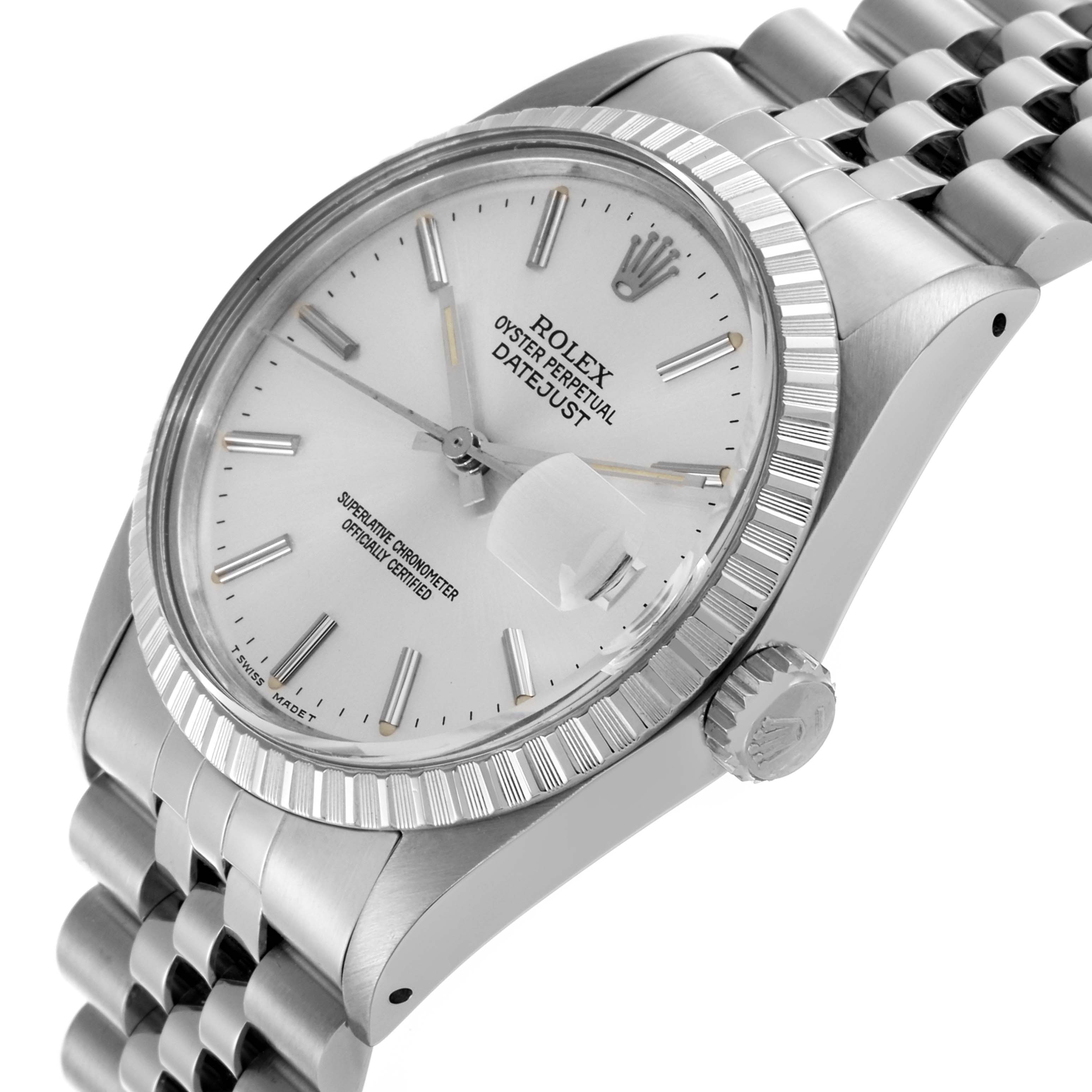 The Rolex Vintage Collection 16030 Men's Stainless Steel Silver Dial 16030 Men's Stainless Steel Silver Dial watch is angled to show the face, bezel, crown, and bracelet.