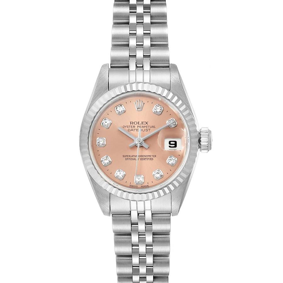 Rolex Datejust Ladies Steel White Gold Salmon Diamond Dial Watch 69174 Box SwissWatchExpo