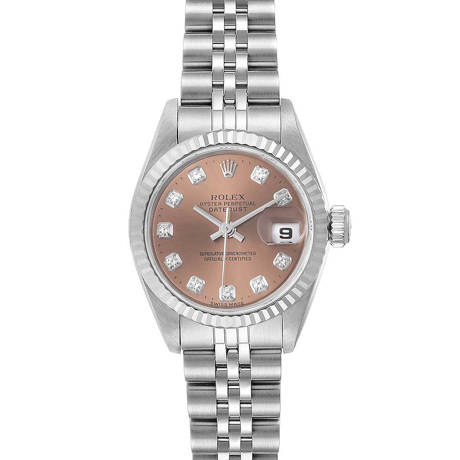 Rolex Datejust Ladies Steel White Gold Salmon Diamond Dial Watch 69174 Box SwissWatchExpo