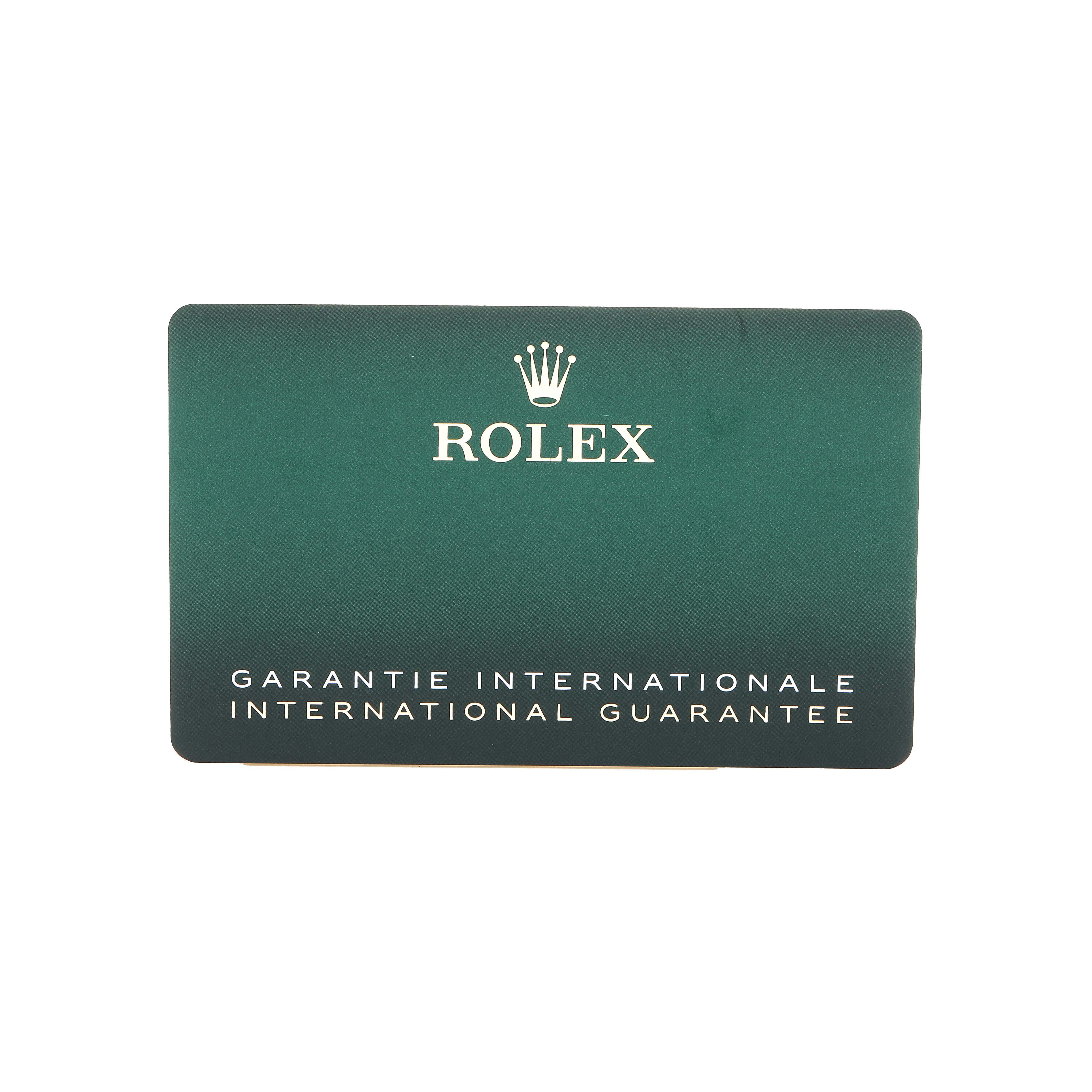 This image shows an International Guarantee card for a Rolex Mid-Size 278240 Women's Stainless Steel Black Dial model.