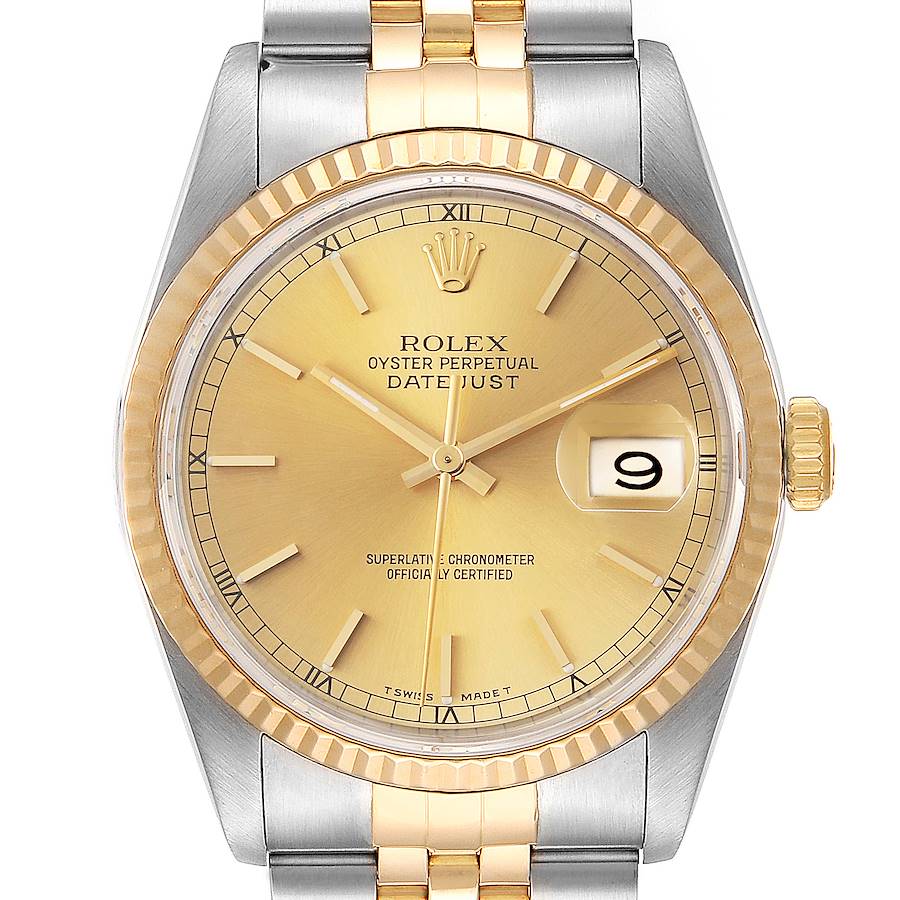 Rolex Datejust Steel 18K Yellow Gold Fluted Bezel Mens Watch 16233 Box SwissWatchExpo