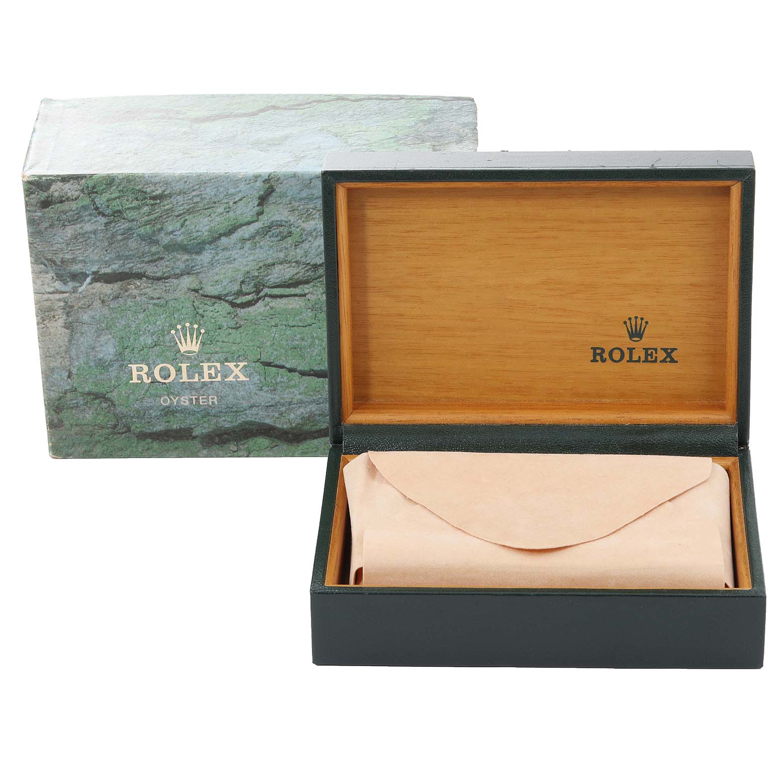 The image shows the open box and outer packaging of a Rolex Datejust 16234 Men's Stainless Steel Mother of Pearl Dial 16234 Men's Stainless Steel Mother of Pearl Dial watch, with the watch itself not visible.