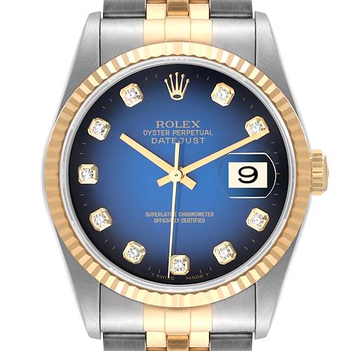 Photo of Rolex Datejust Steel Yellow Gold Blue Vignette Diamond Dial Watch 16233