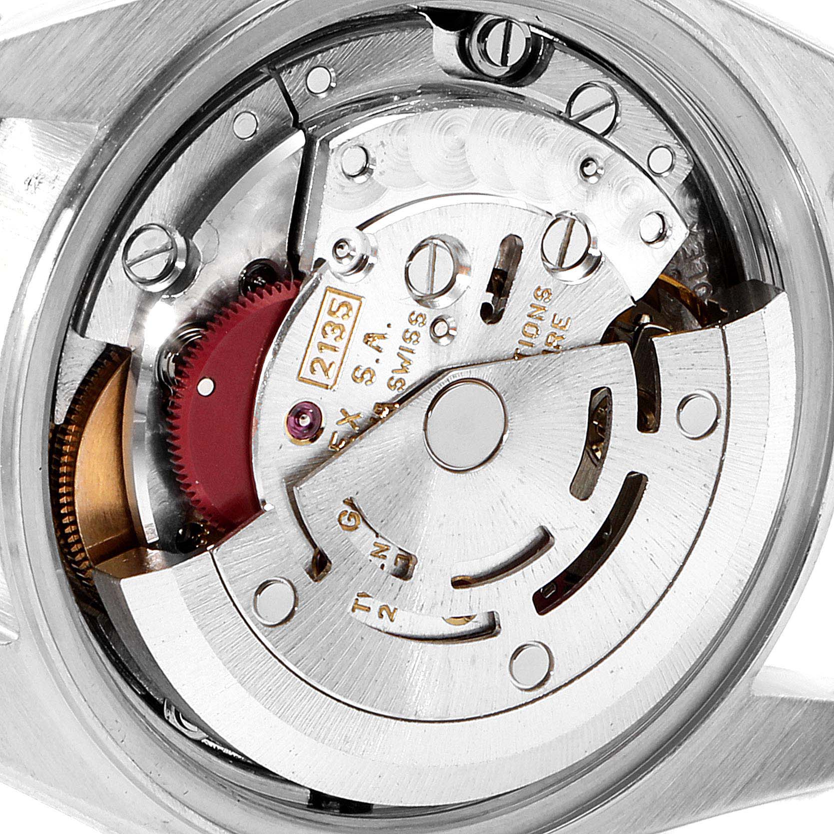 This image shows the internal movement mechanics of a Rolex Datejust 69173 Women's Steel and Gold (two tone) White Dial 69173 Women's Steel and Gold (two tone) White Dial watch, viewed from the back.