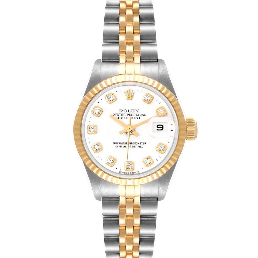 Rolex Datejust Steel Yellow Gold White Diamond Dial Watch 79173 Box Papers SwissWatchExpo