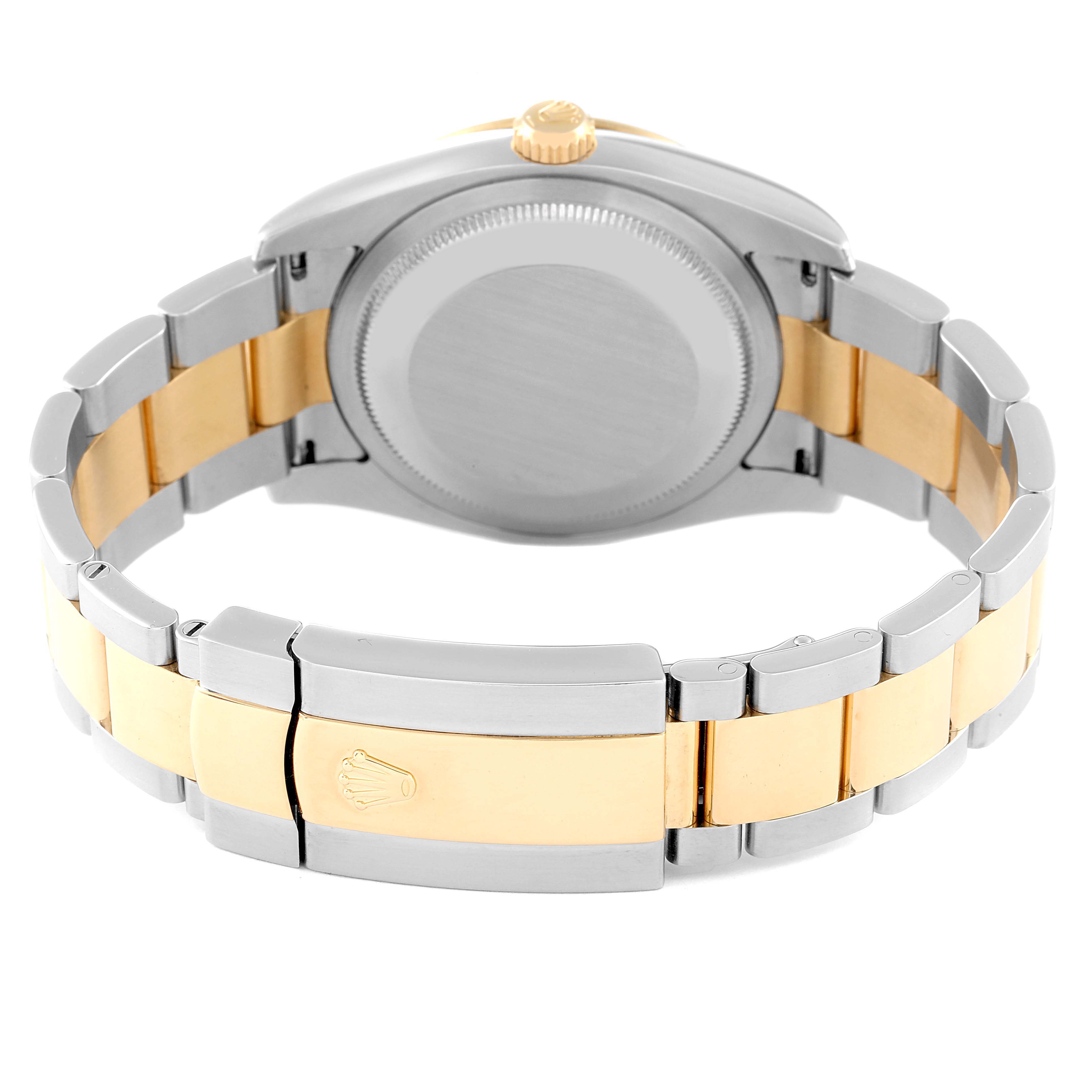 This image shows the back and bracelet of a Rolex Turn-o-Graph 116263 Men
s Steel and Gold (two tone) White Dial 116263 Men
s Steel and Gold (two tone) White Dial watch at a rear angle.