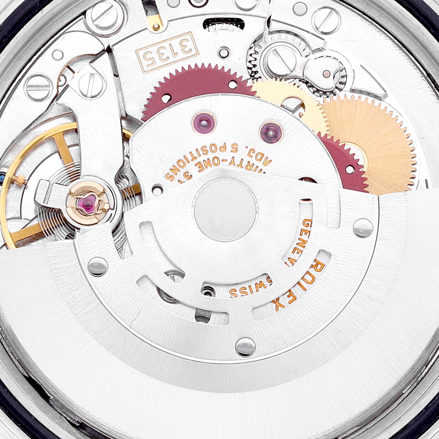The image shows the internal mechanism of a Rolex Turn-o-Graph 116264 Men's Stainless Steel Black Dial 116264 Men's Stainless Steel Black Dial watch, focusing on the movement components.
