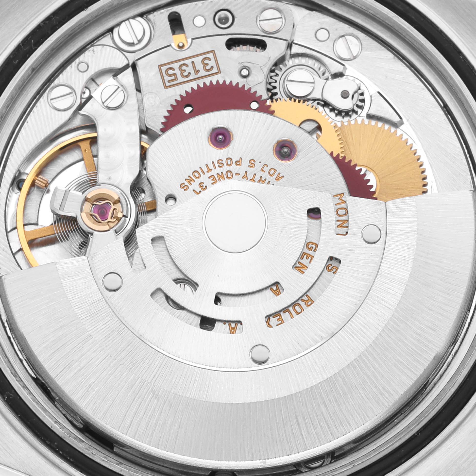 The image shows a close-up of the Rolex Turn-o-Graph 16264 Men's Stainless Steel Black Dial 16264 Men's Stainless Steel Black Dial's intricate movement and gears from the back.