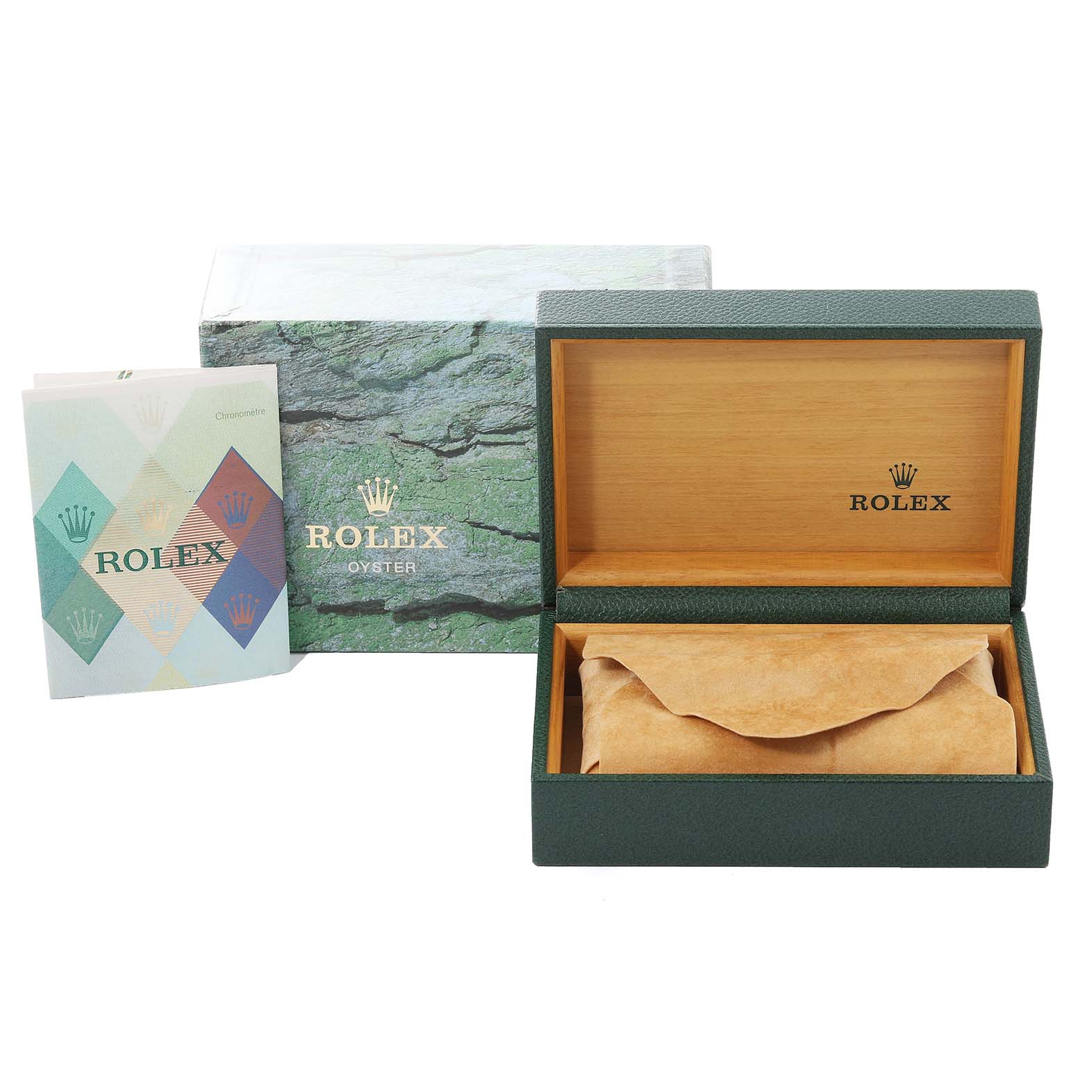 The image shows the Rolex Turn-o-Graph 116264 Men
s Stainless Steel Blue Dial 116264 Men
s Stainless Steel Blue Dial packaging including the outer box, inner box, and documents.