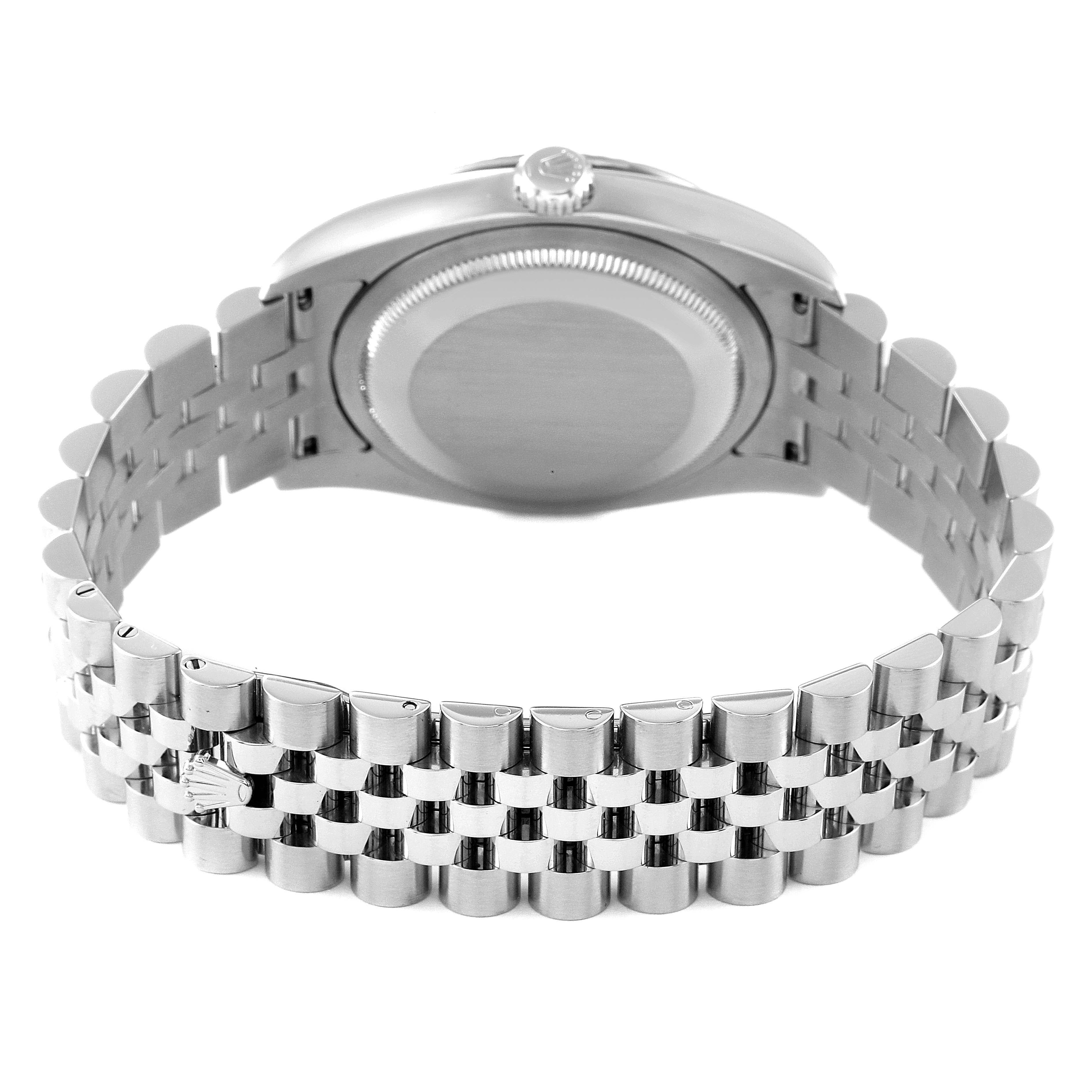 The image displays the back view of a Rolex Turn-o-Graph 116264 Men
s Stainless Steel Blue Dial 116264 Men
s Stainless Steel Blue Dial watch, showing its bracelet and case back.