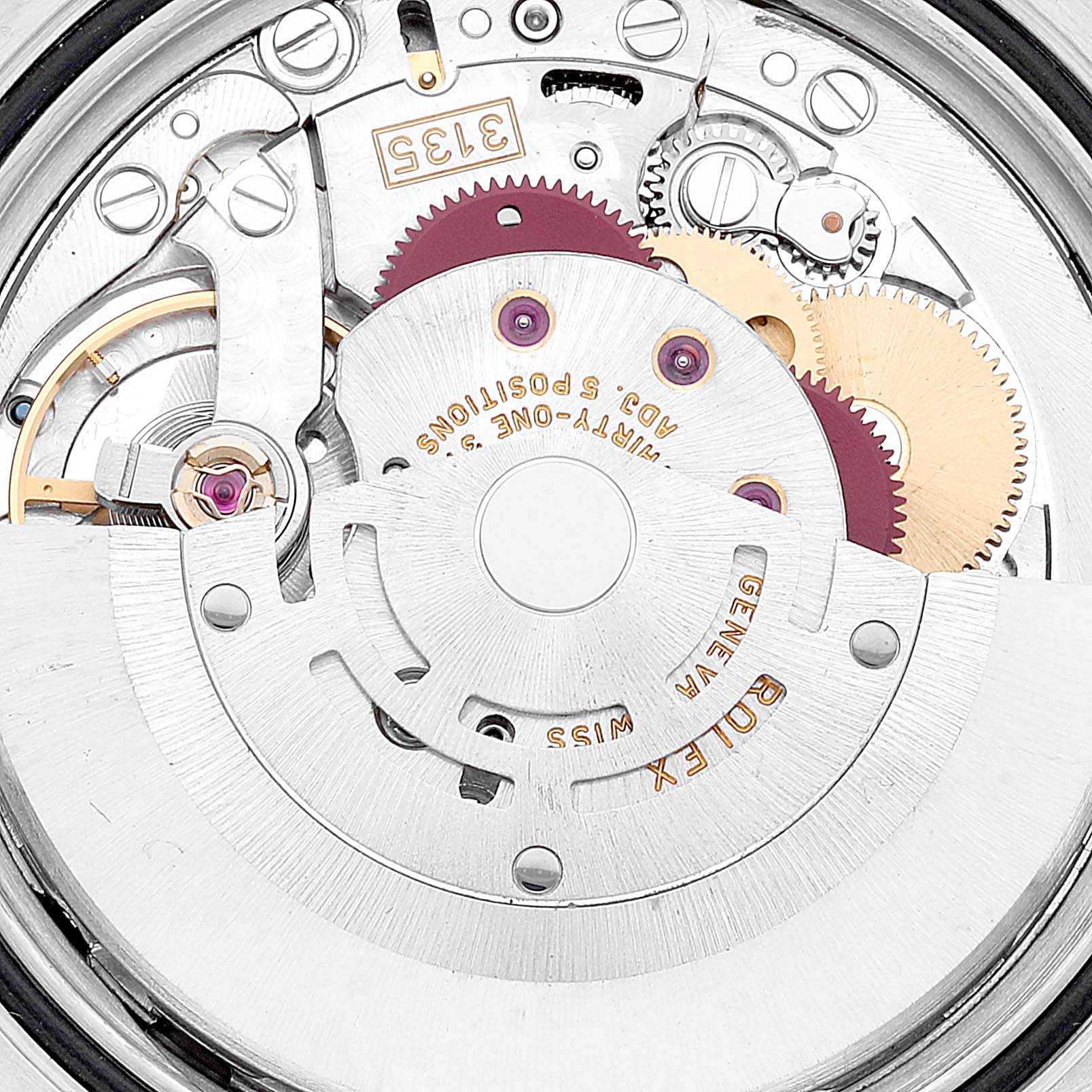 The image shows the intricate internal mechanical components of the Rolex Turn-o-Graph 116264 Men
s Stainless Steel Blue Dial 116264 Men
s Stainless Steel Blue Dial watch from a rear angle.