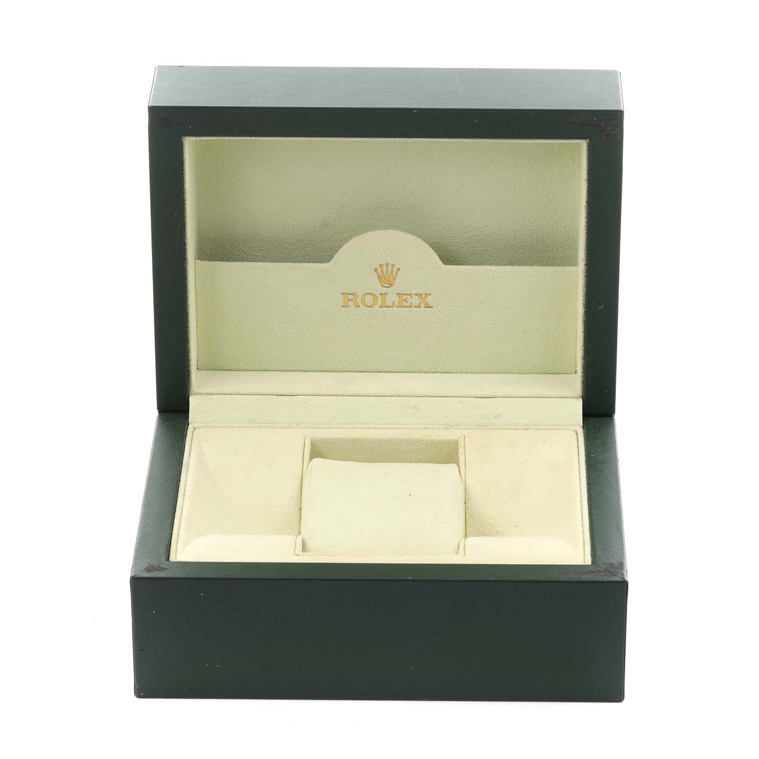 This shows an open Rolex watch box for the Daytona model, highlighting the interior cushion and compartments.