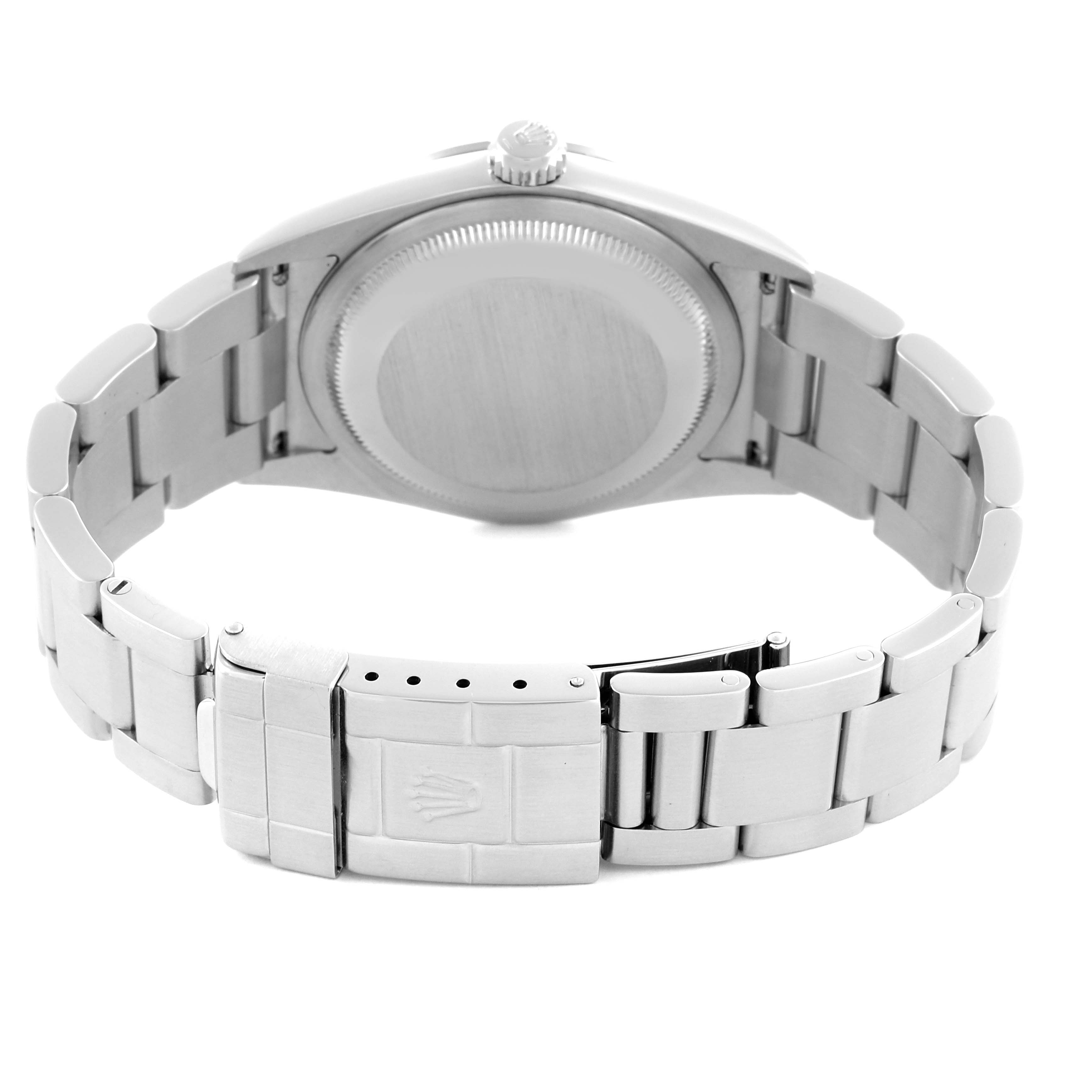 The image shows the back case and bracelet clasp of a Rolex Explorer 114270 Men
s Stainless Steel Black Dial 114270 Men
s Stainless Steel Black Dial watch.