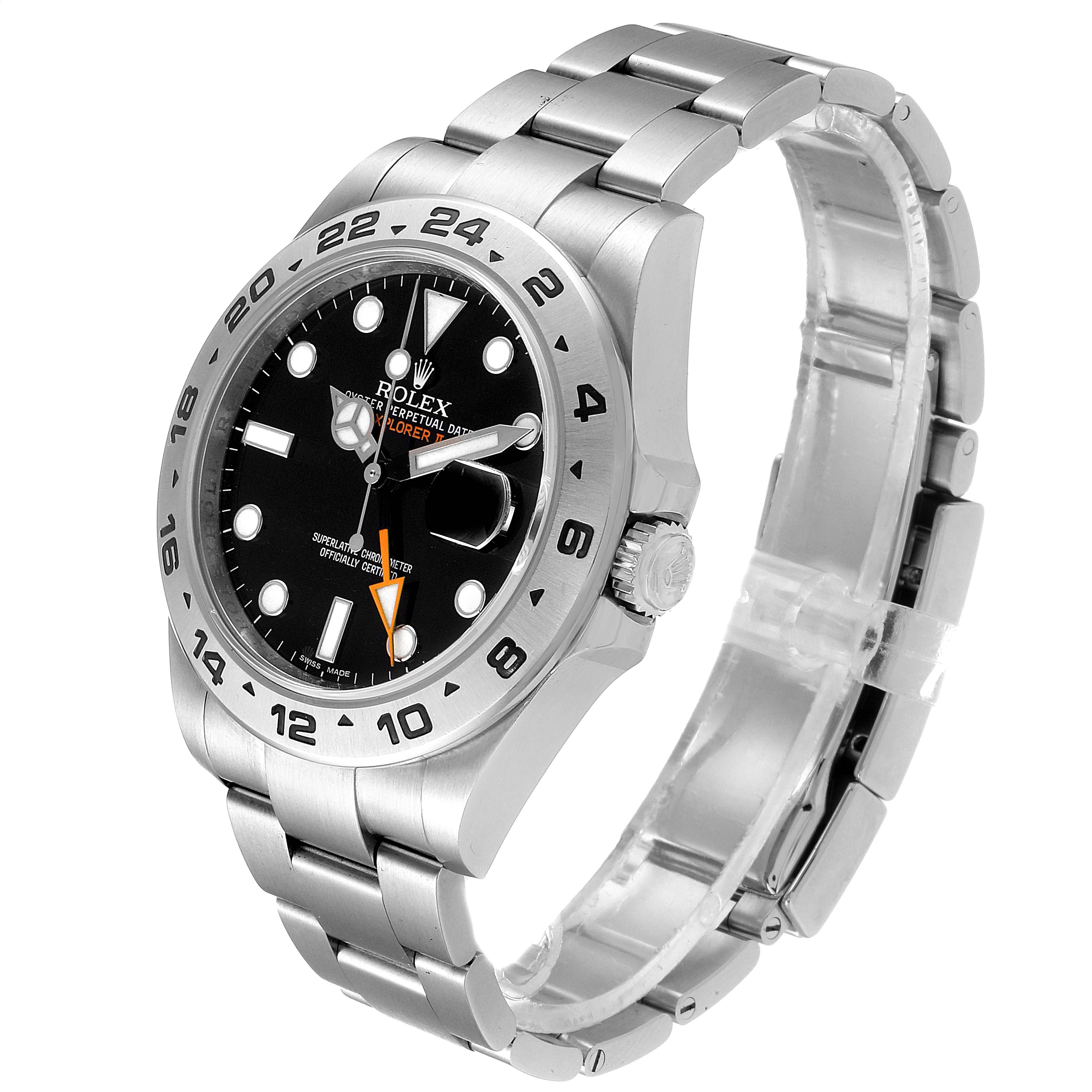 The Rolex Explorer 216570 Men
s Stainless Steel Black Dial 216570 Men
s Stainless Steel Black Dial watch is shown at an angle displaying the dial, bezel, crown, and bracelet.