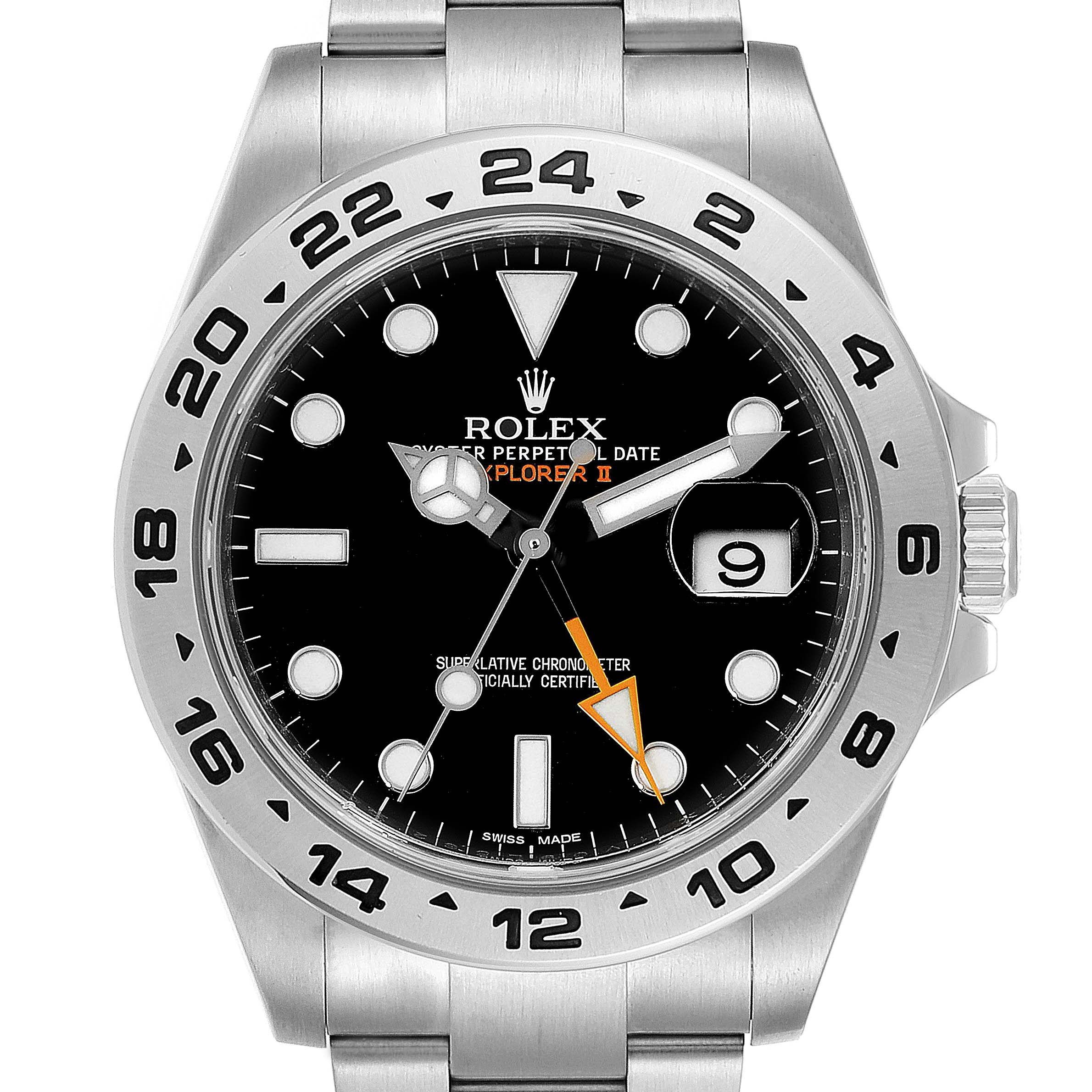 This image shows a Rolex Explorer 216570 Men
s Stainless Steel Black Dial 216570 Men
s Stainless Steel Black Dial watch with a black dial, date window, and steel bracelet, viewed from the front.