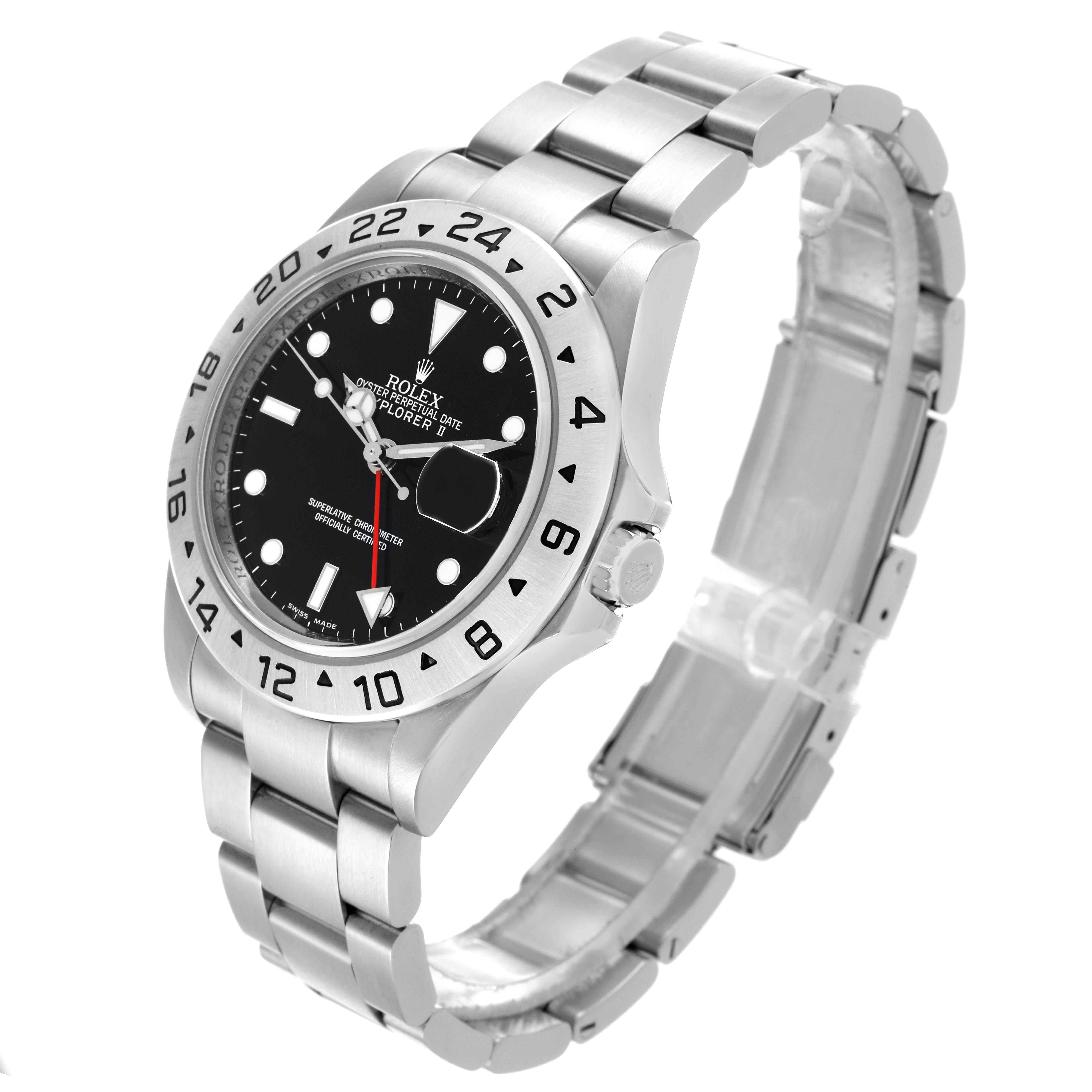 The Rolex Explorer 16570T Men
s Stainless Steel Black Dial 16570T Men
s Stainless Steel Black Dial watch is shown at a three-quarter angle, highlighting the face, bezel, and bracelet.