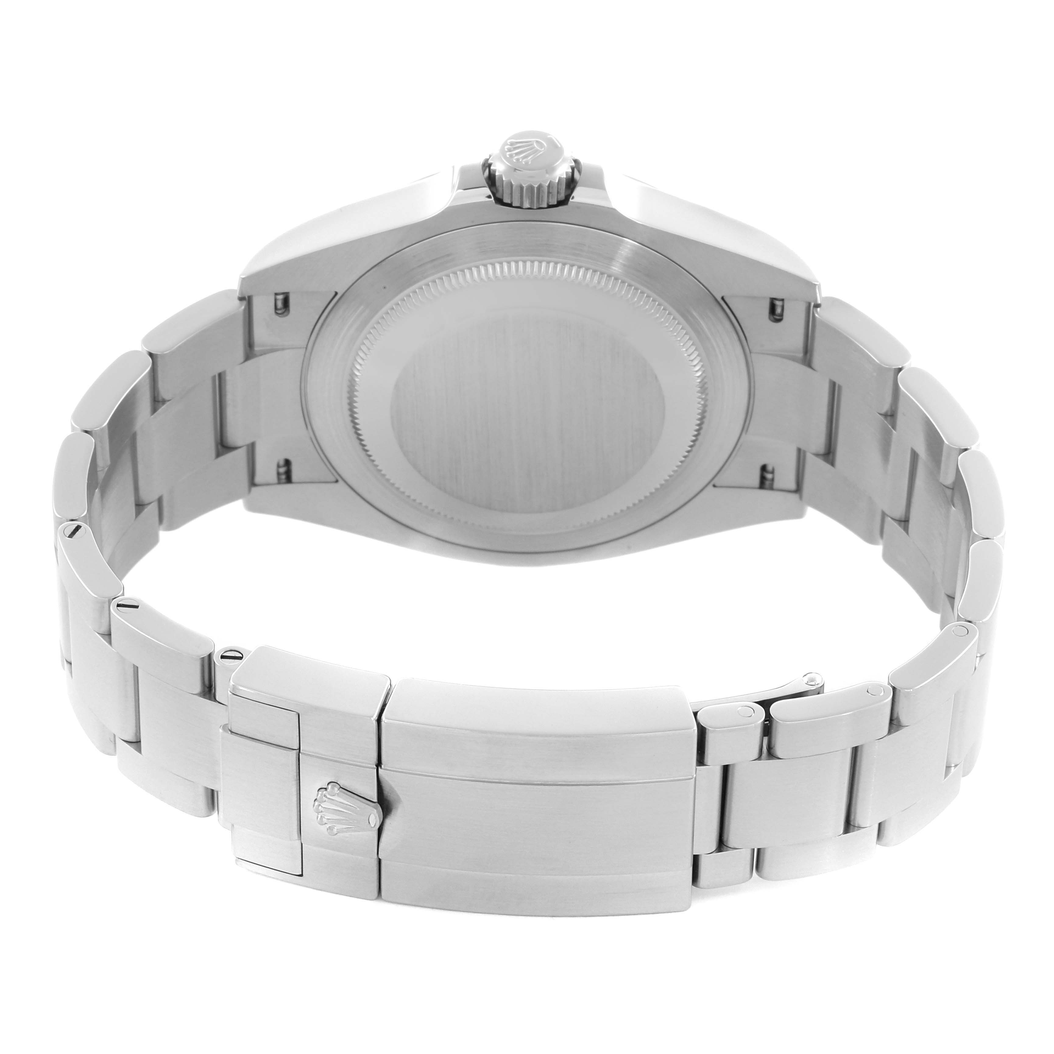 The image shows the back view of a Rolex Air-King 126900 Men's Stainless Steel Black Dial 126900 Men's Stainless Steel Black Dial watch, focusing on the case back and metal bracelet.