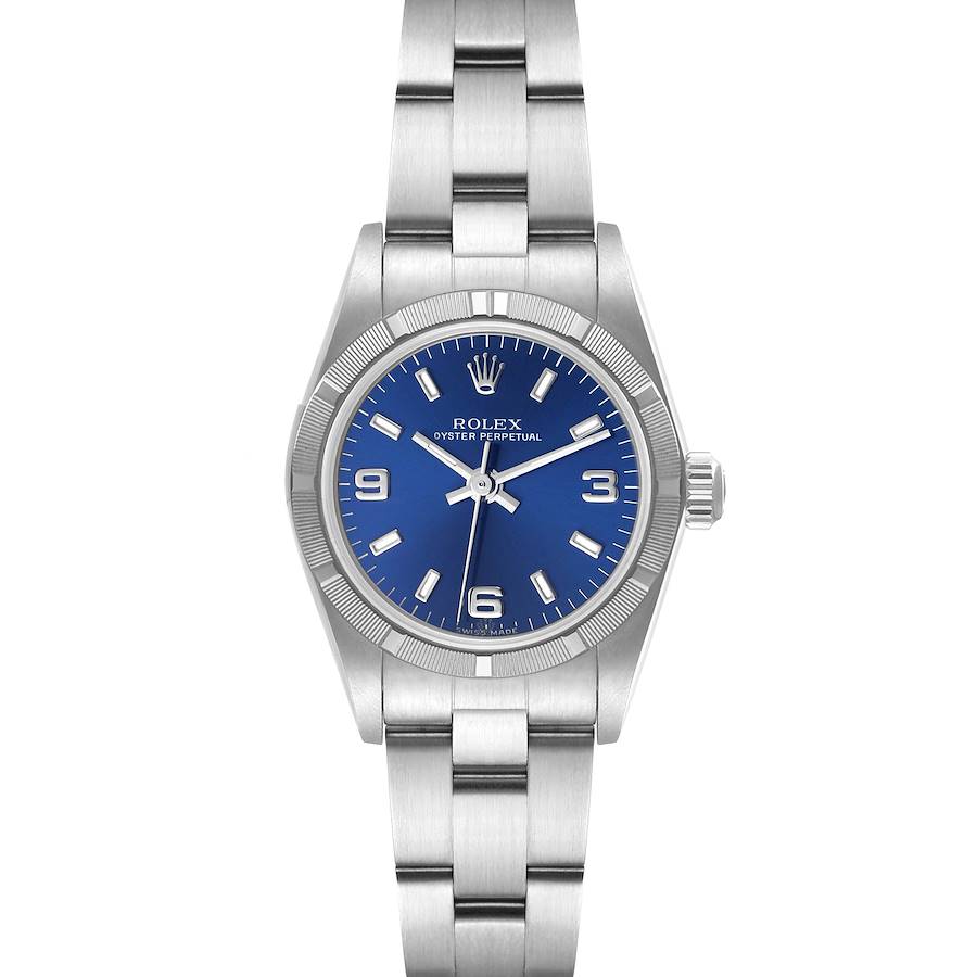 Rolex Oyster Perpetual NonDate Steel Blue Dial Ladies Watch 76030 Papers SwissWatchExpo