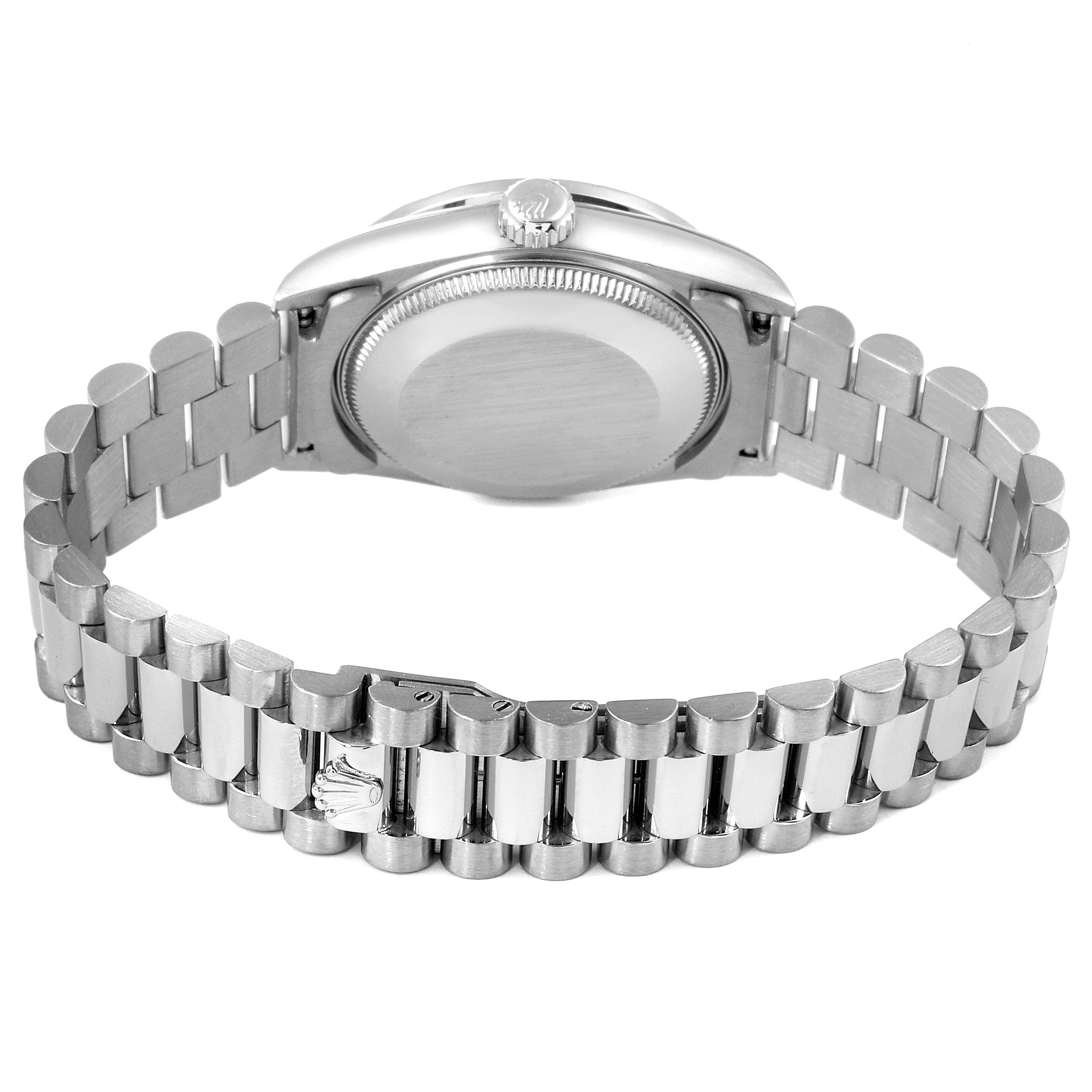 The image shows the back view of the Rolex President 68159 Women's White Gold Silver Dial 68159 Women's White Gold Silver Dial model, highlighting its case back and bracelet.