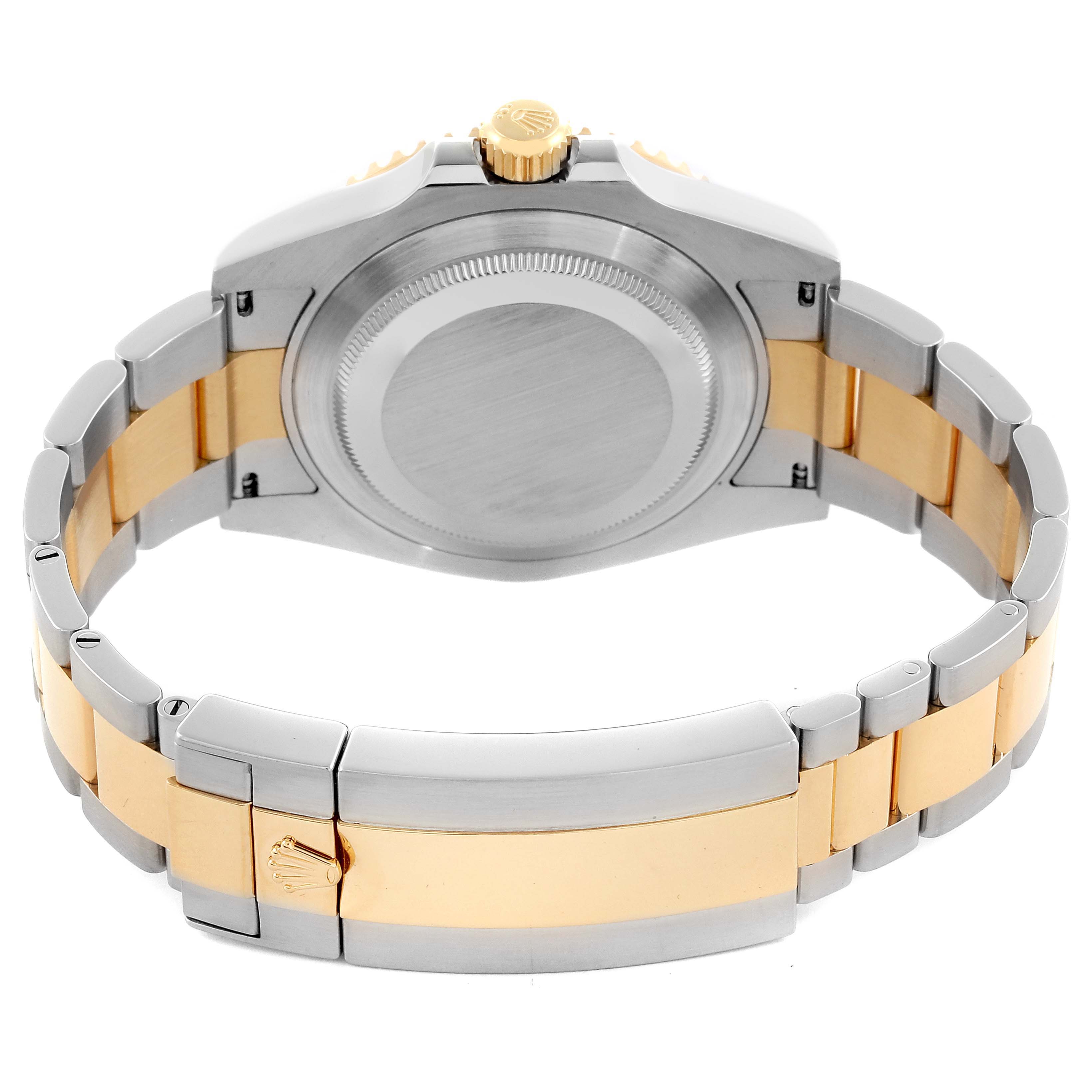 The image shows the back case and bracelet of a Rolex Submariner 126613LB Men's Steel and Gold (two tone) Blue Dial 126613LB Men's Steel and Gold (two tone) Blue Dial, viewed from the rear angle.