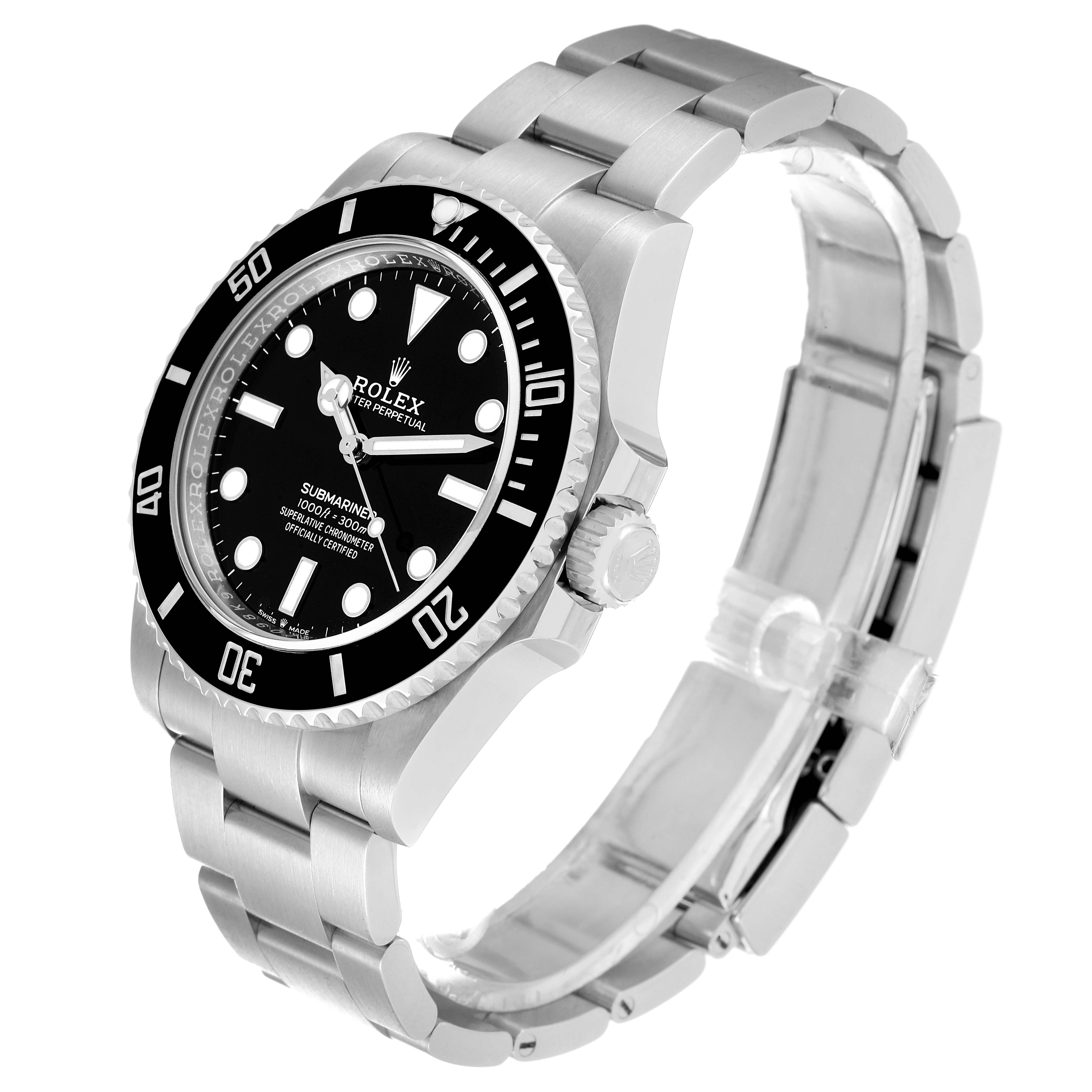 The image shows a Rolex Submariner 124060 Men's Stainless Steel Black Dial 124060 Men's Stainless Steel Black Dial watch at a three-quarter angle, highlighting the face, crown, and bracelet.