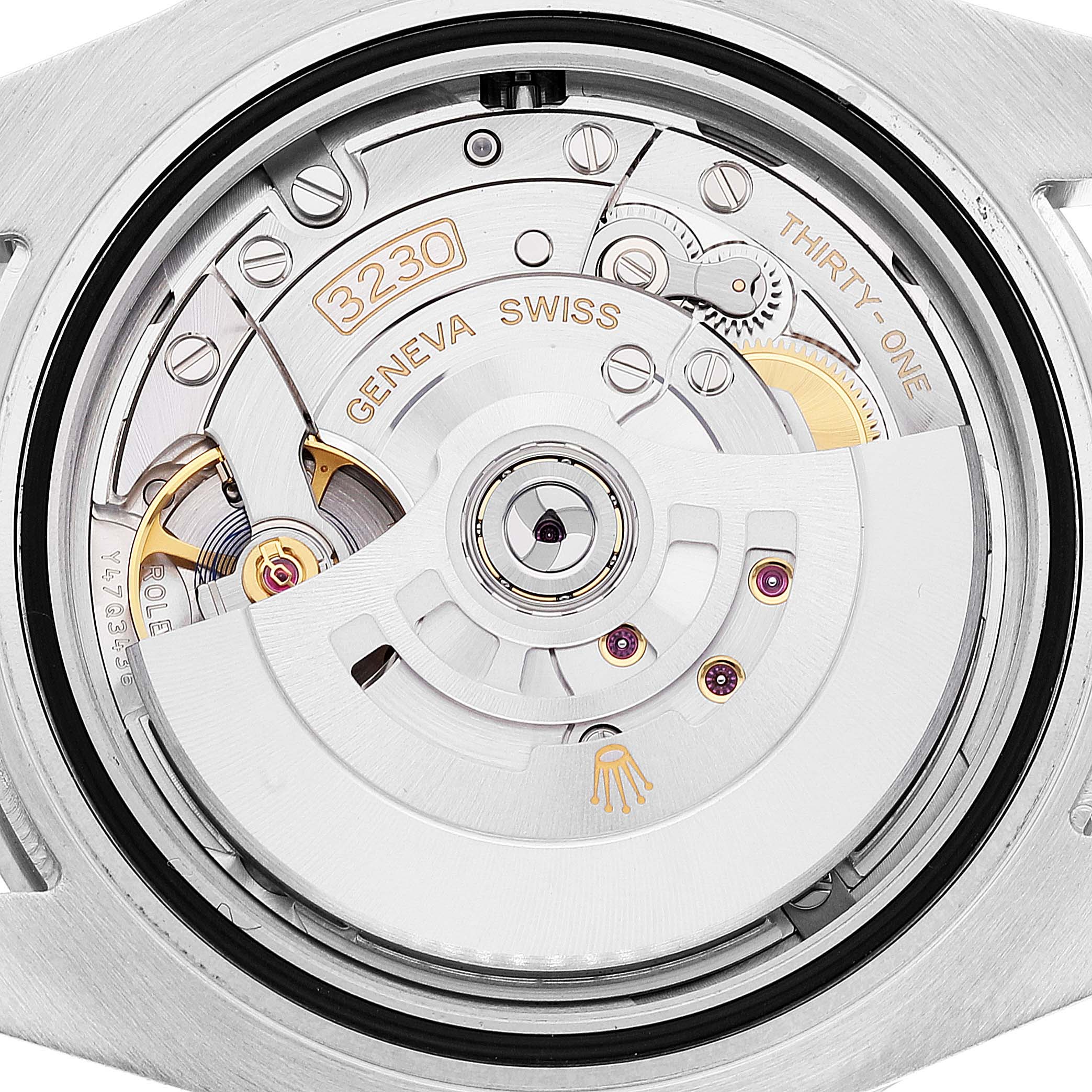 This image shows the intricate movement mechanism of the Rolex Submariner 124060 Men's Stainless Steel Black Dial 124060 Men's Stainless Steel Black Dial watch from a back angle.