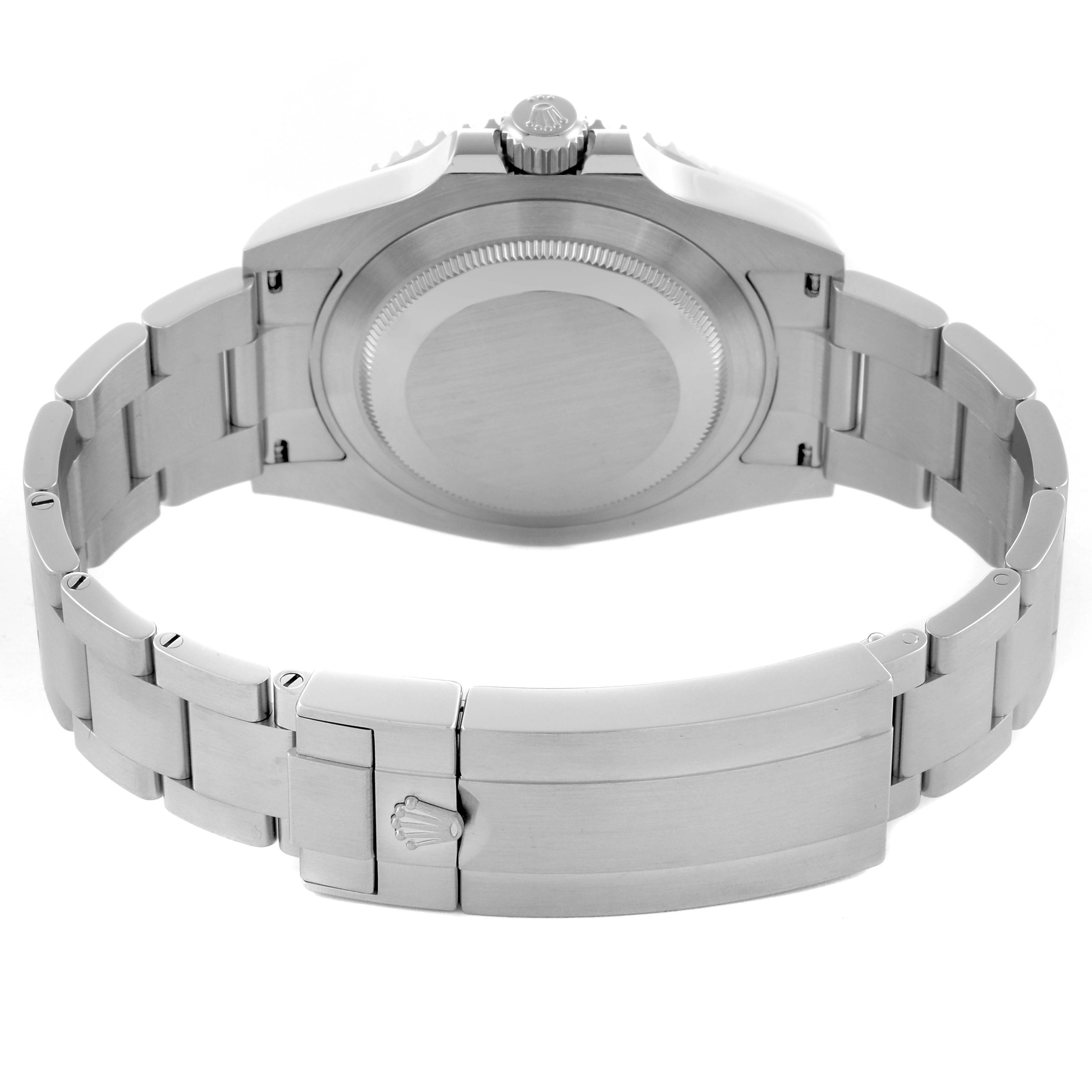 The image shows the back of a Rolex Submariner 126610LV Men's Stainless Steel Black Dial 126610LV Men's Stainless Steel Black Dial, highlighting the case and bracelet clasp.