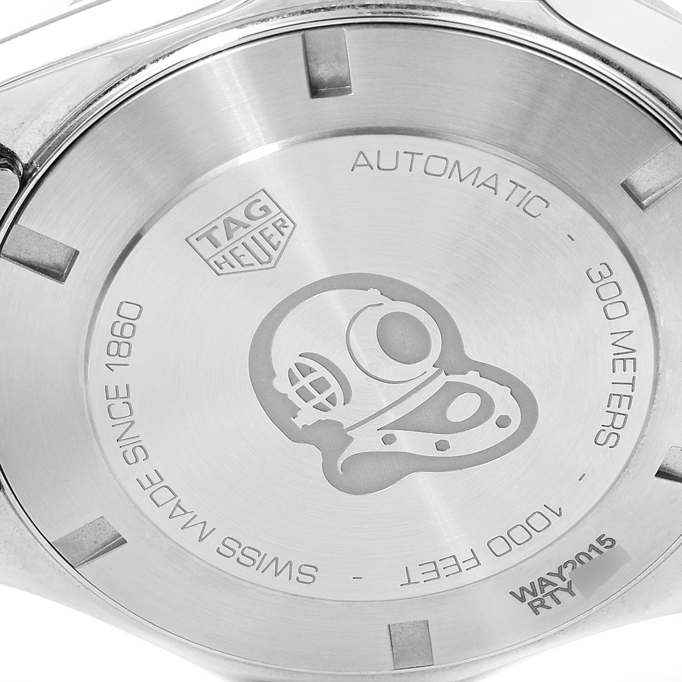 The image shows the back case of a Tag Heuer Aquaracer WAY2015.BA0927 Men's Stainless Steel Green Dial WAY2015.BA0927 Men's Stainless Steel Green Dial watch, displaying the brand's logo and model information.