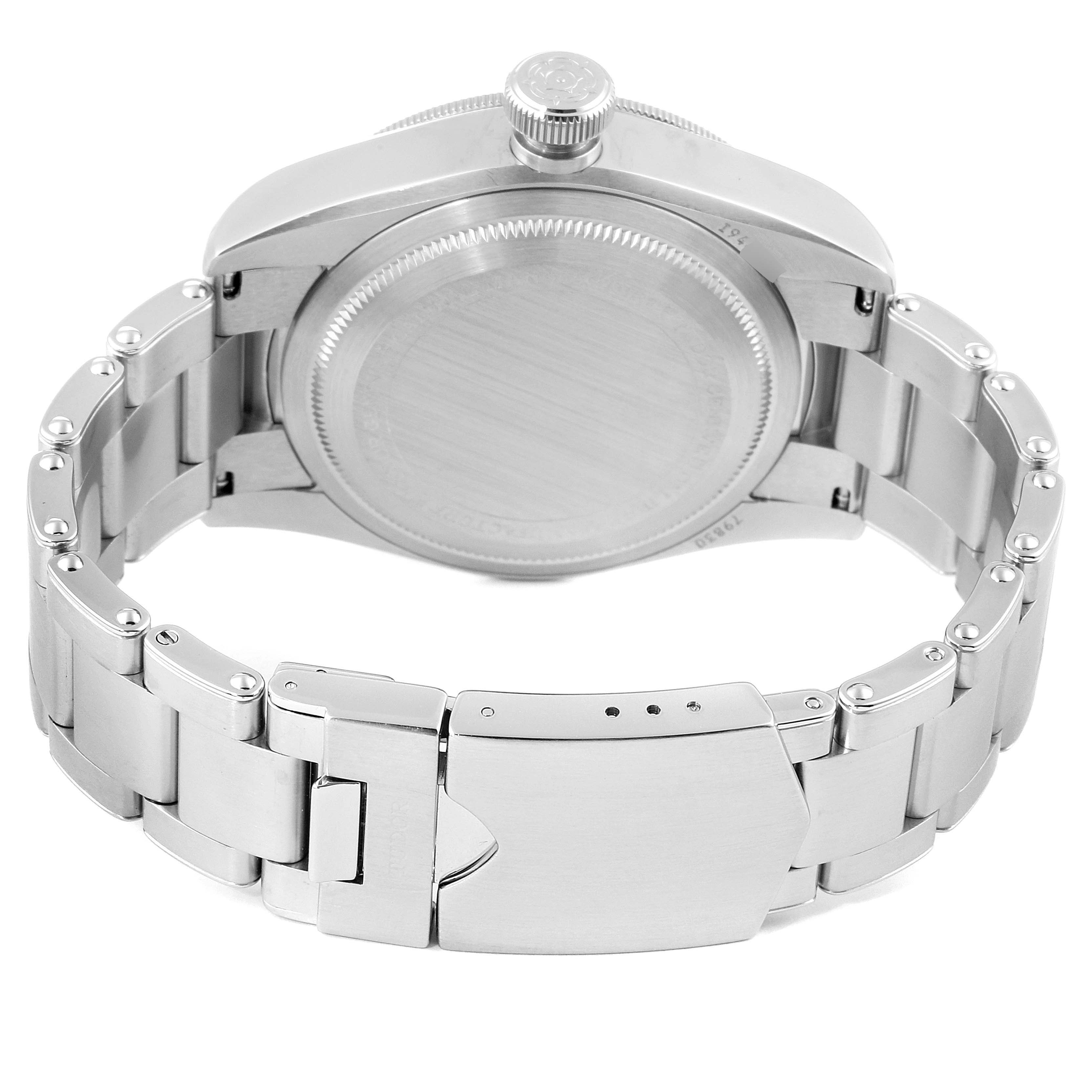 The image shows the back view and bracelet of a Tudor Heritage Black Bay 79830RB Men
s Stainless Steel Black Dial 79830RB Men
s Stainless Steel Black Dial watch, focusing on the clasp and case back.