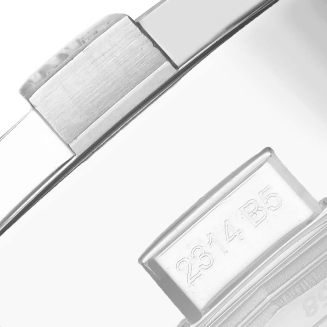 The image shows a close-up of the metal clasp of a Breitling Avenger A13381 Men's Stainless Steel White Dial A13381 Men's Stainless Steel White Dial watch.