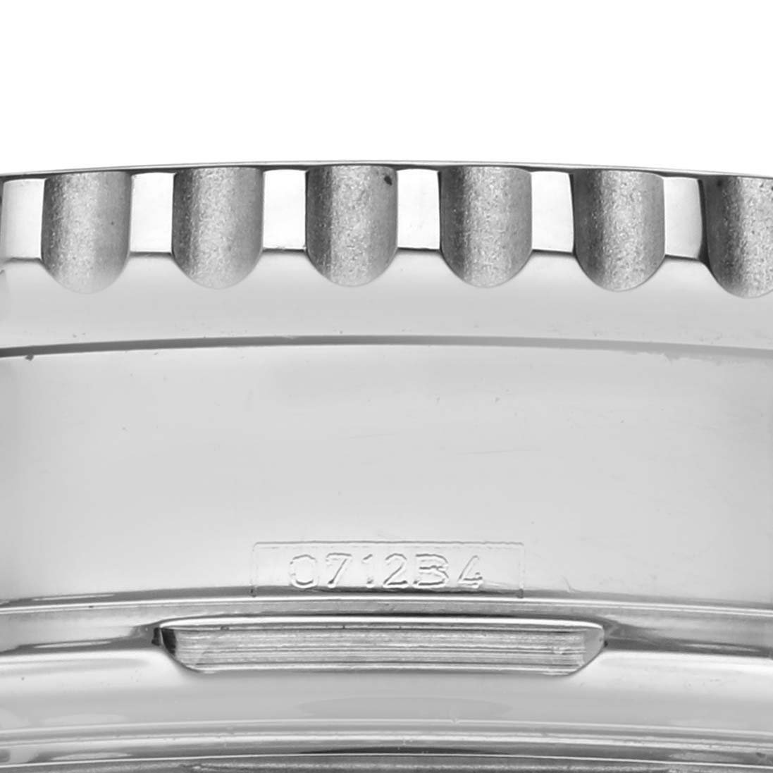 The image shows a close-up of the bezel and case side of a Breitling Navitimer AB0120 Men
s Stainless Steel Black Dial AB0120 Men
s Stainless Steel Black Dial watch.