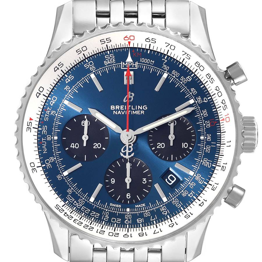 Breitling Navitimer 01 Blue Dial Steel Mens Watch AB0121 Box Card SwissWatchExpo