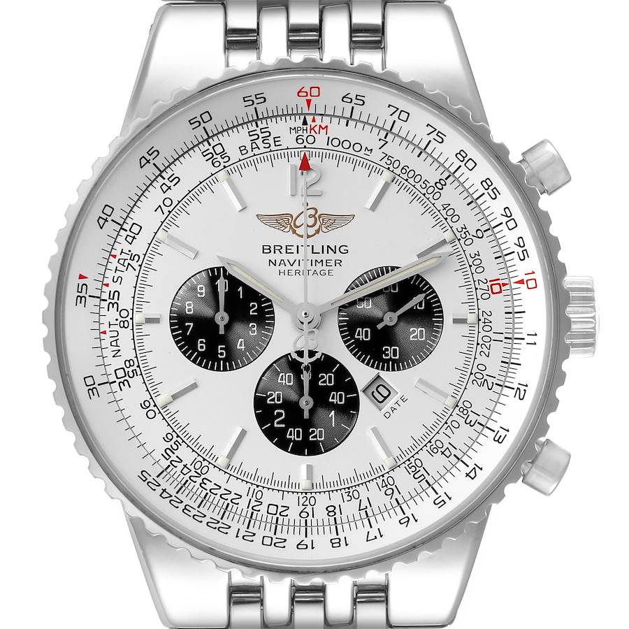 Breitling Navitimer Heritage Silver Dial Steel Mens Watch A35340 Box Papers SwissWatchExpo
