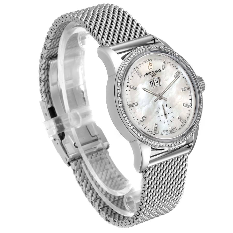 Men's Transocean Chronograph Stainless Steel Mesh White Dial Watch