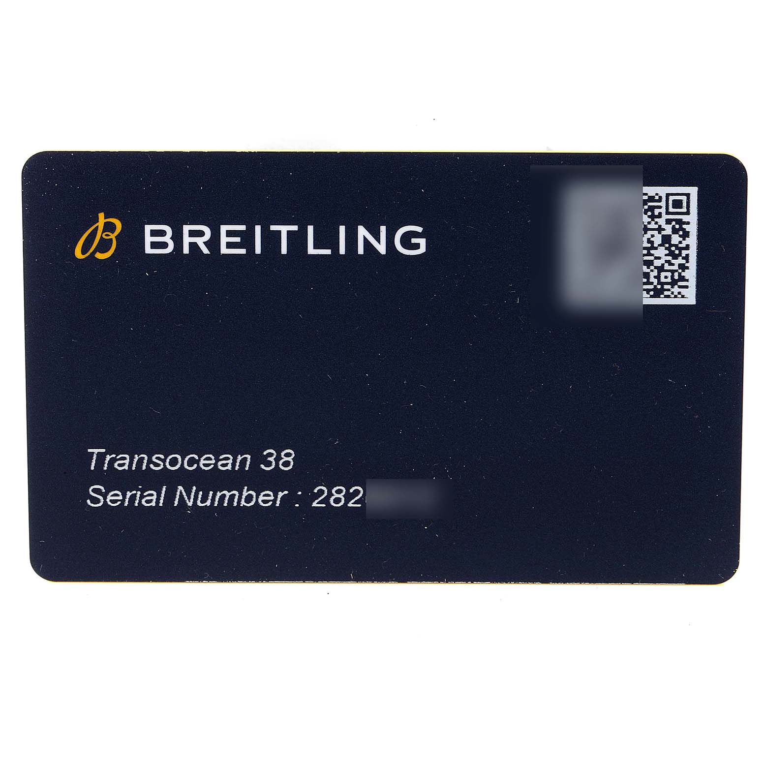 This image shows a warranty card for the Breitling Transocean A16310 Men's Stainless Steel Mother of Pearl Dial A16310 Men's Stainless Steel Mother of Pearl Dial 38 watch, displaying the model and serial number.