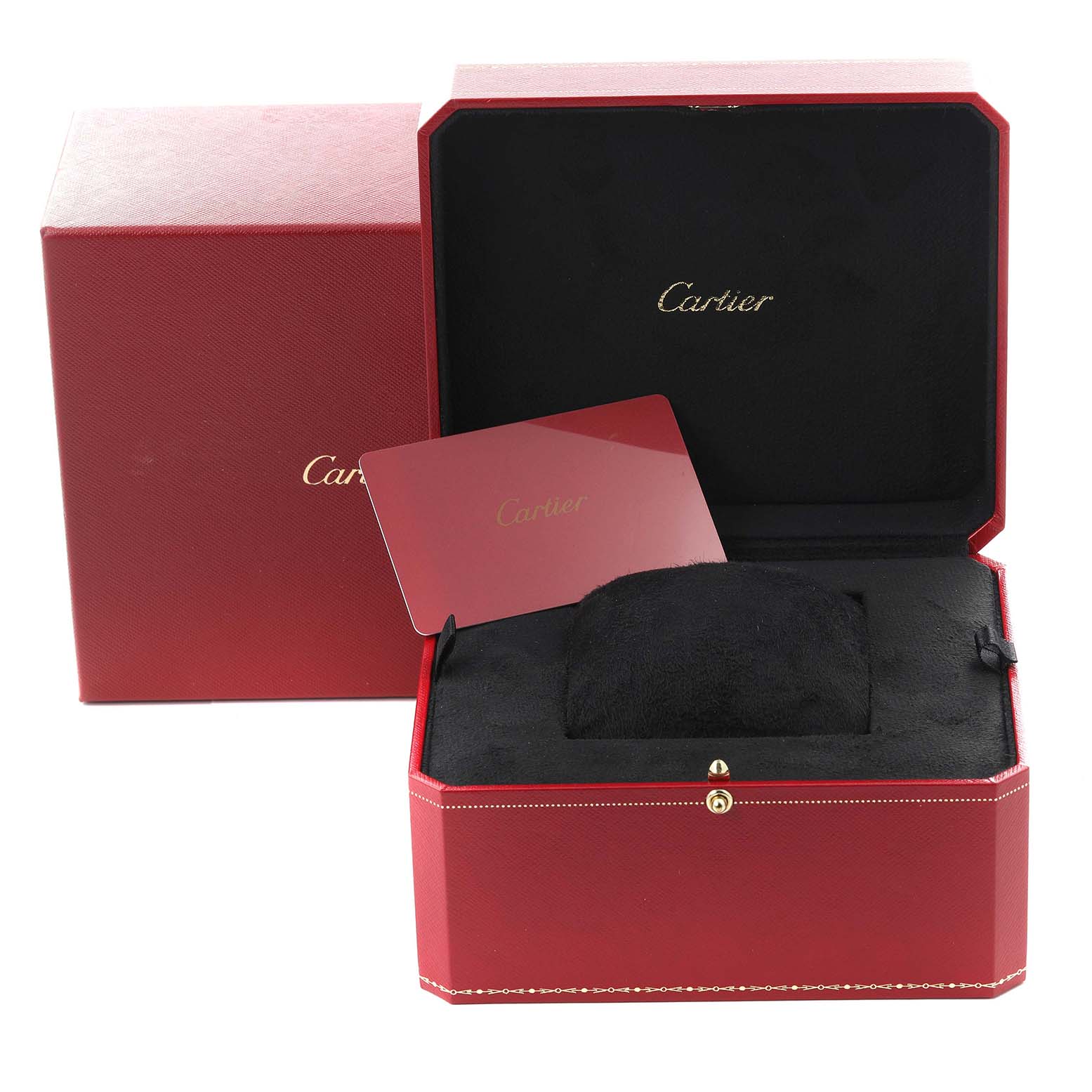 The image shows the red box and card for the Cartier Panthere WJPN0006 Women's White Gold Silver Dial WJPN0006 Women's White Gold Silver Dial watch, with no watch visible.