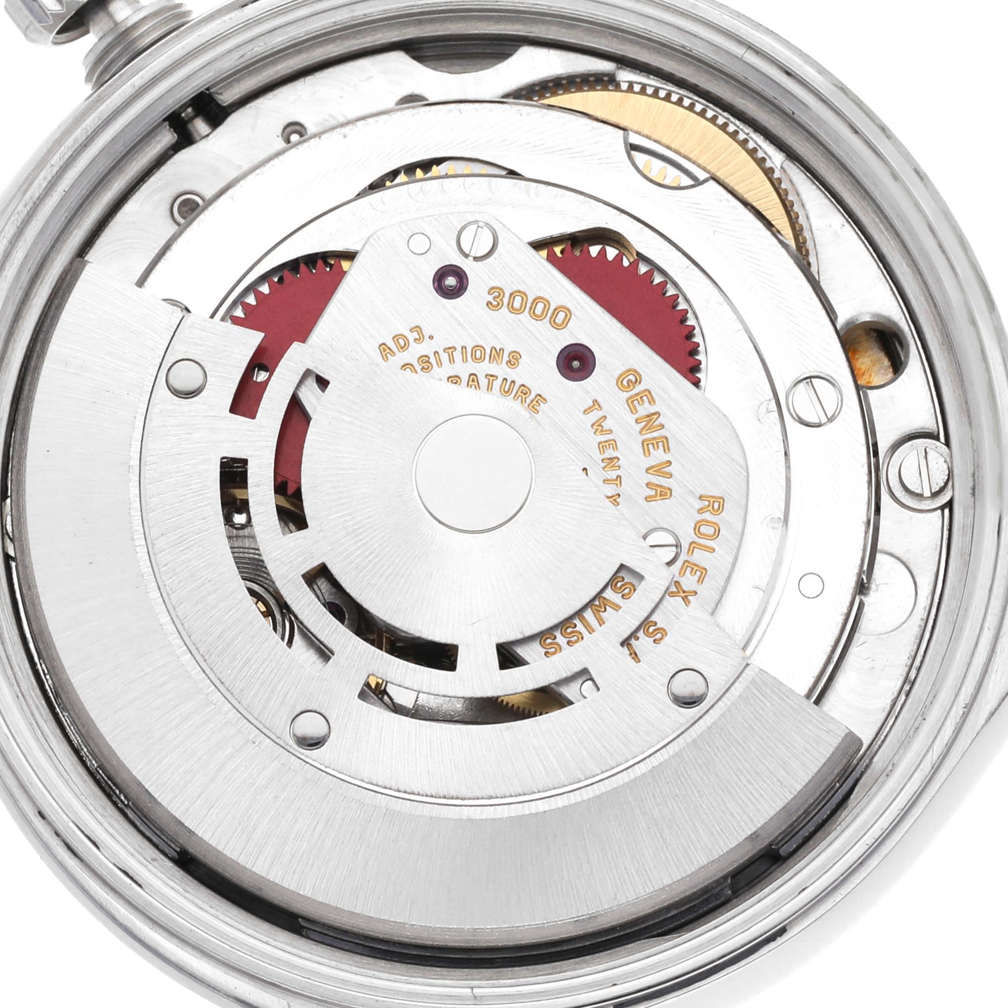 The image shows the internal mechanism of a Rolex Air-King 14000 Men's Stainless Steel Blue Dial 14000 Men's Stainless Steel Blue Dial watch, focusing on the rotor and movement from a top-down angle.